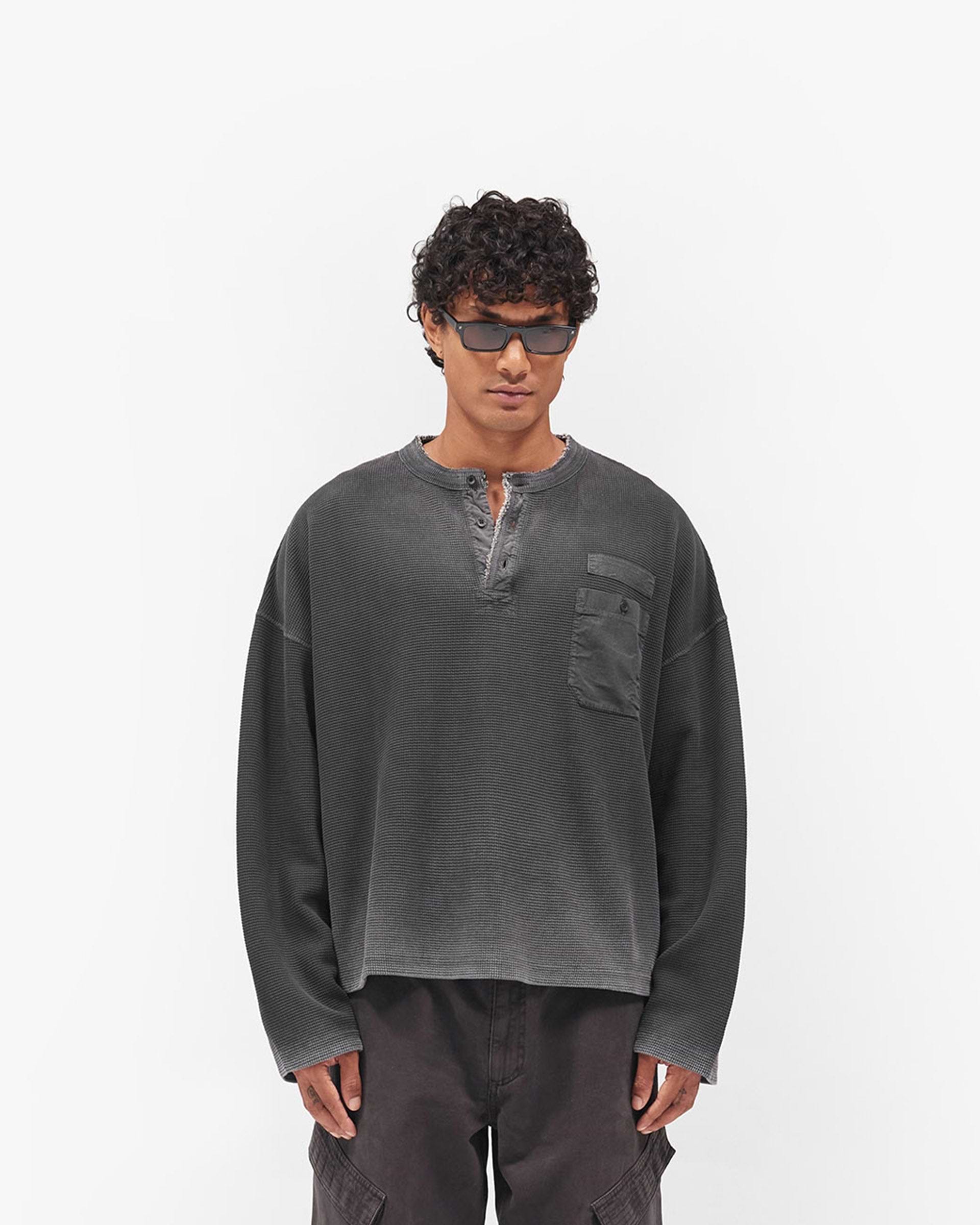 Heavyweight Henley Sweater - Vintage Black