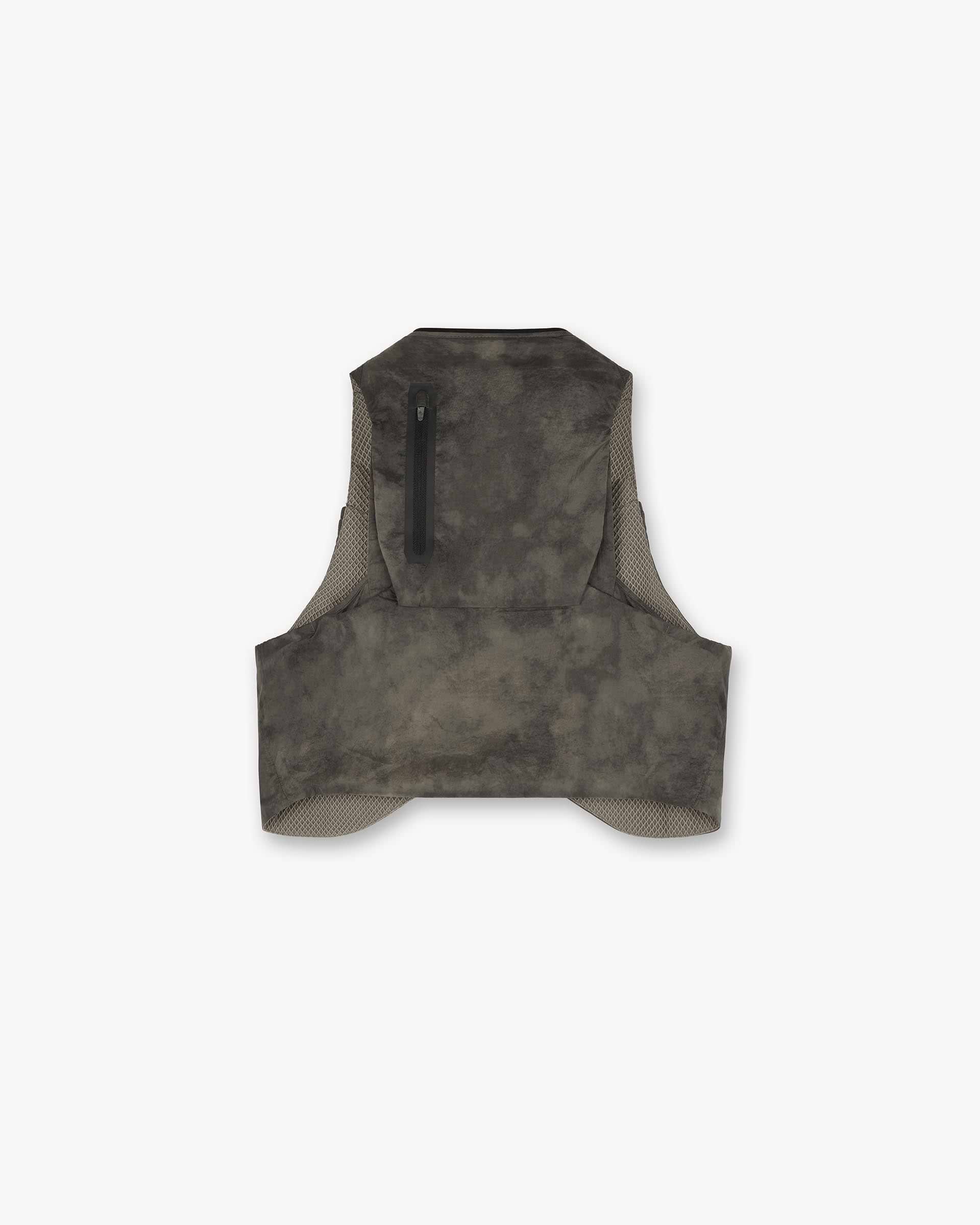 Back product image of a mens chest rig in terrain colour on a plain white background | Team 247 Chest Rig in Terrain | Mesh outer chest rig with magnetic buckles and pockets | 247 Accessories | Represent Clo