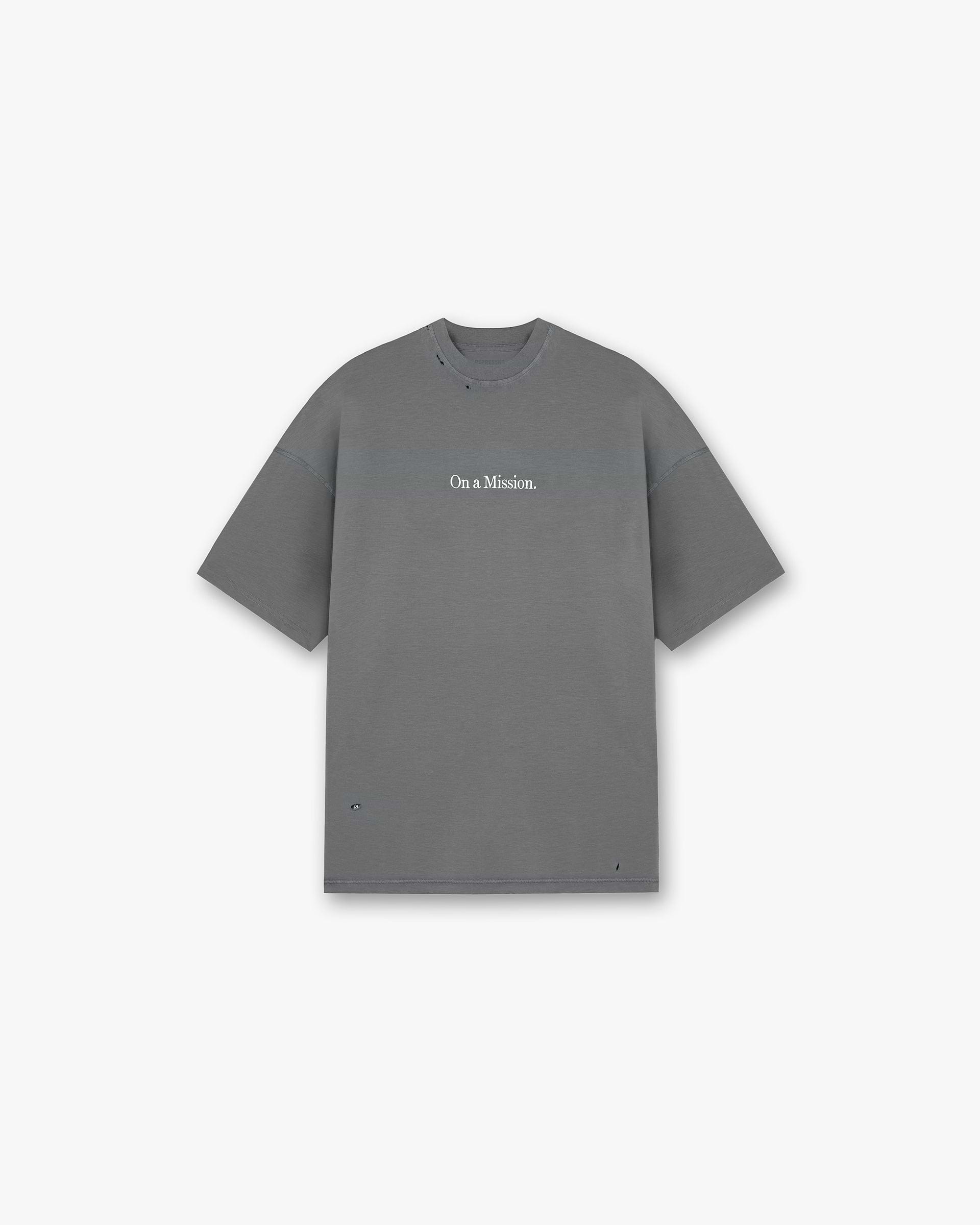 Front product image of a mens black oversized t-shirt on a plain white background | 247 On A Mission Oversized T-Shirt in Aged Black | Oversized t-shirt with vintage look and carbon finish | 247 T-Shirts | Represent Clo