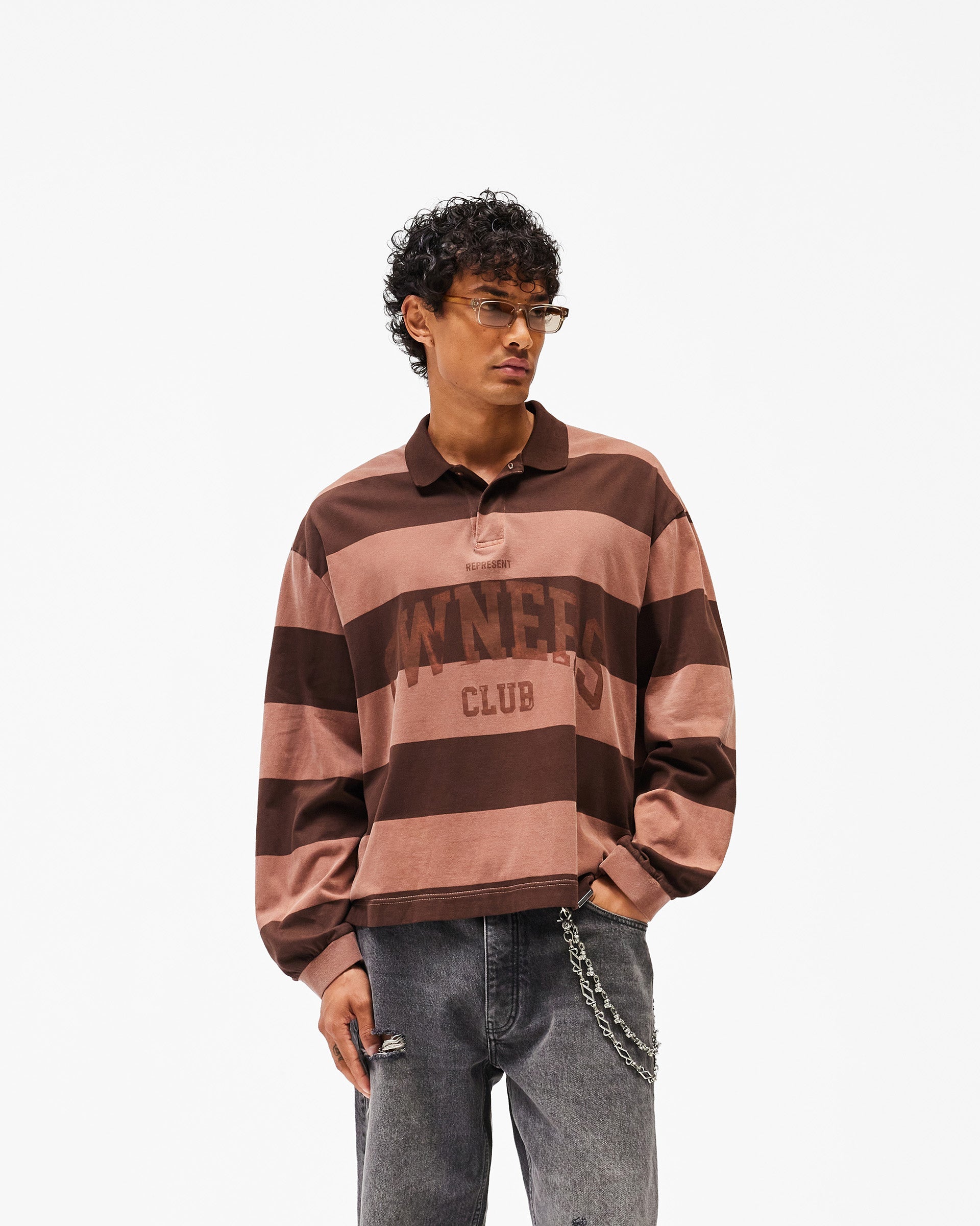 Represent Owners Club Stripe Rugby Polo - Sienna