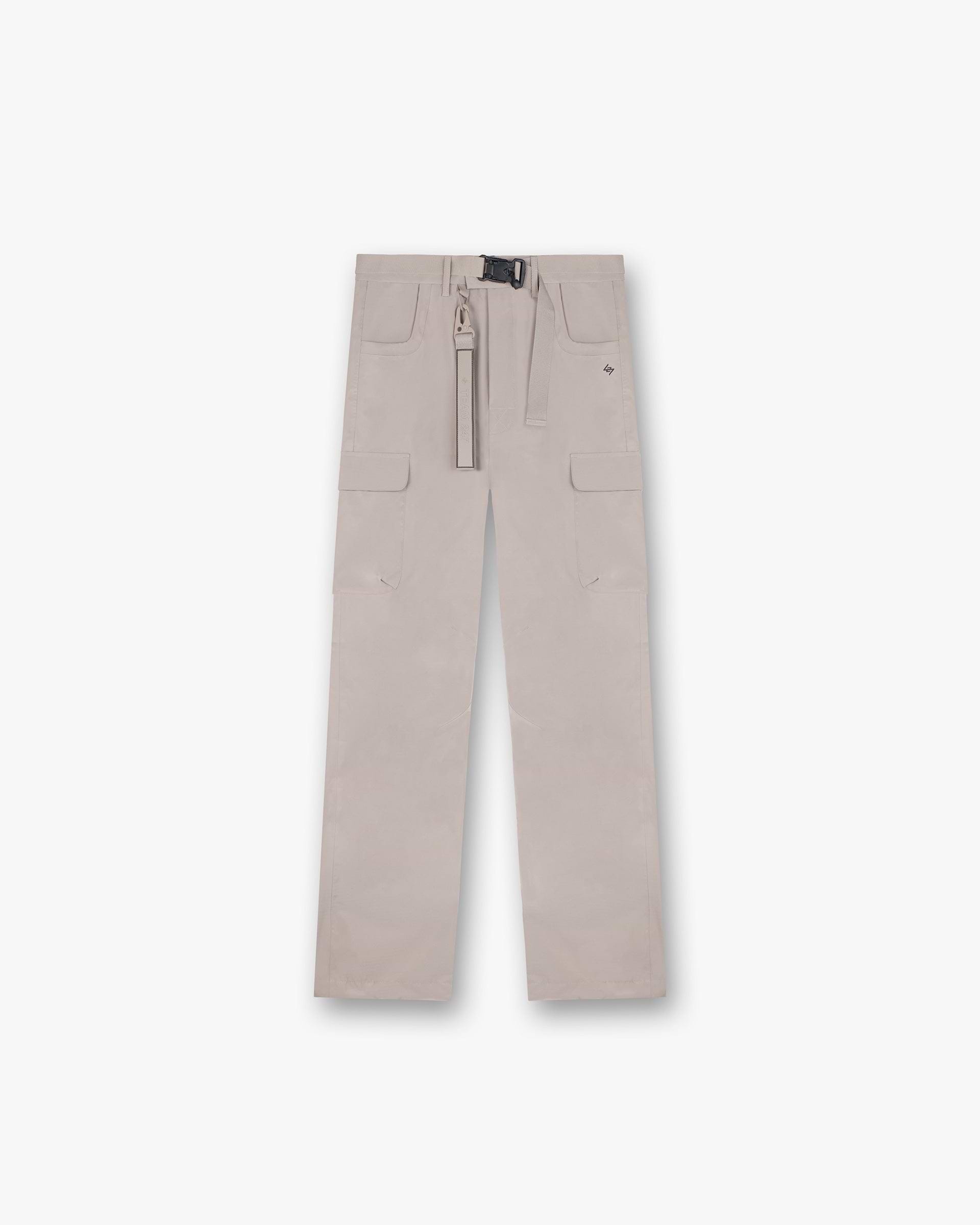 Front product image of a mens grey cargo pants on a plain white background | 247 Technical Cargo Pant in Moonrock | Technical cargo pants with multiple pockets | 247 Pants | Represent Clo