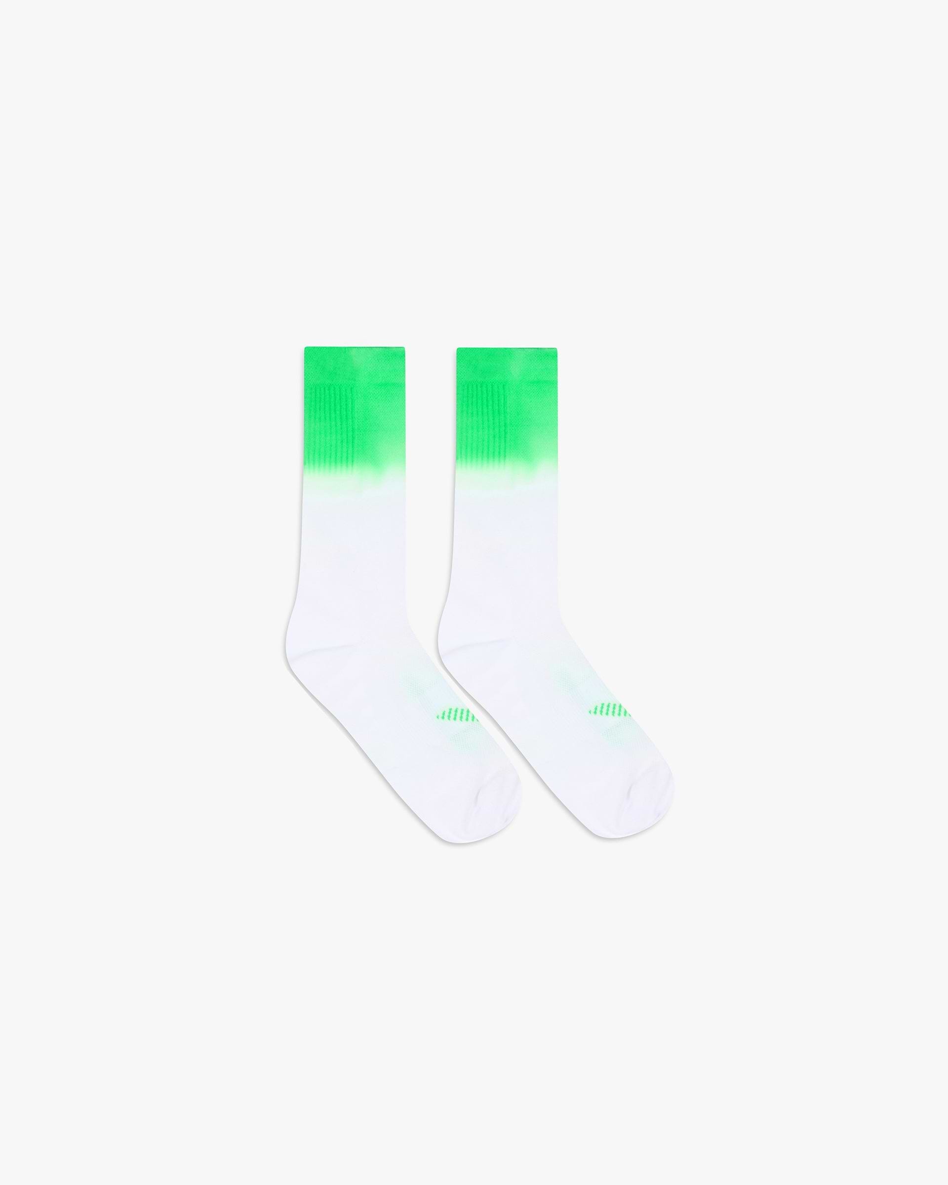 Front product image of a mens green sock on a plain white background | 247 Ombre Race Sock in Speed Green | Cotton sock with ombre design | 247 Accessories | Represent Clo