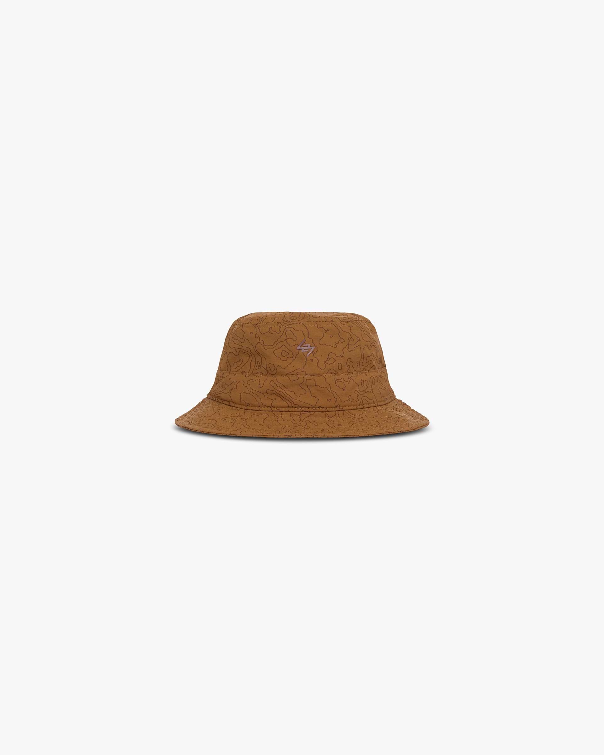 Front product image of a mens rust bucket hat on a plain white background | 247 Contour Bucket Hat in Rust | Lightweight bucket hat with breathable mesh panels | 247 Accessories | Represent Clo