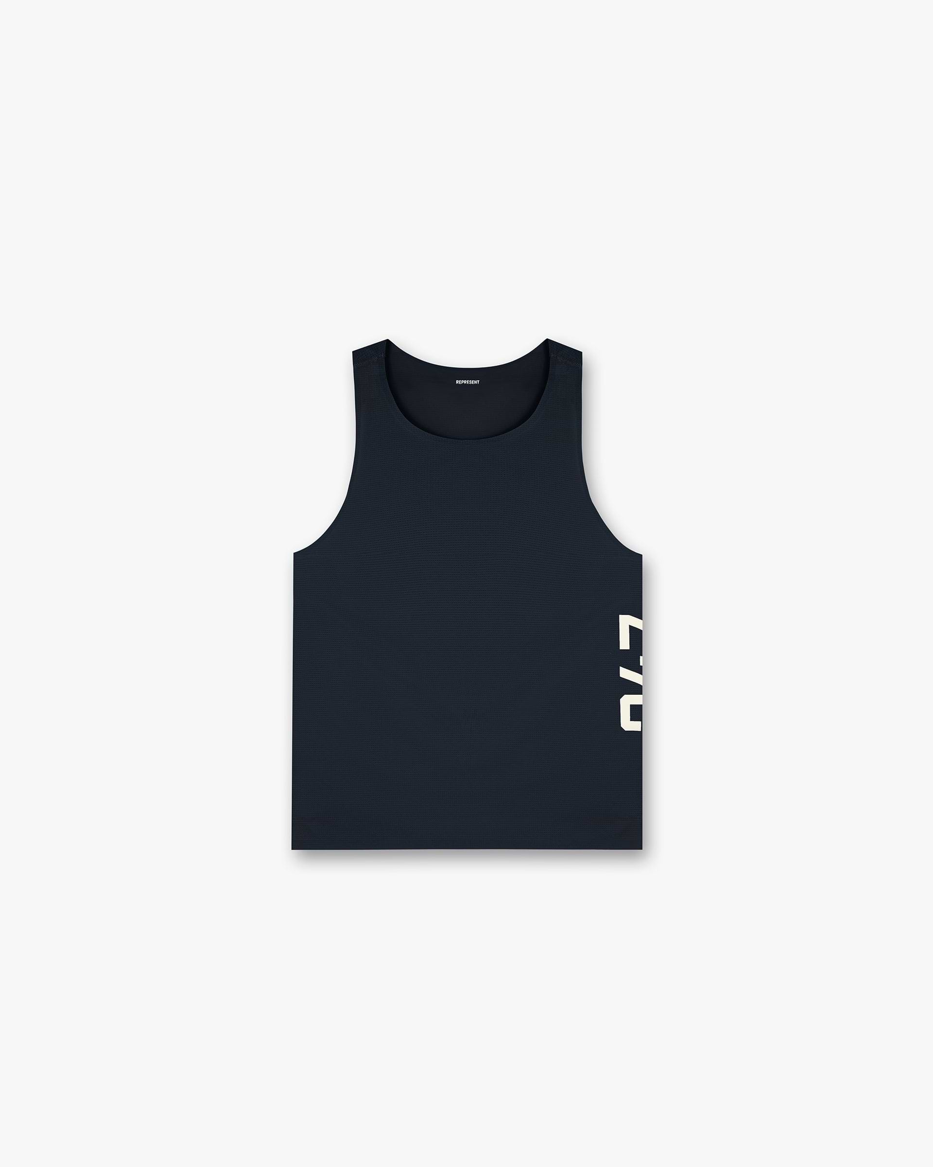 Front product image of a mens navy singlet on a plain white background | 247 Singlet in Navy | Classic mens t-shirt made from cotton | 247 T-Shirts | Represent Clo