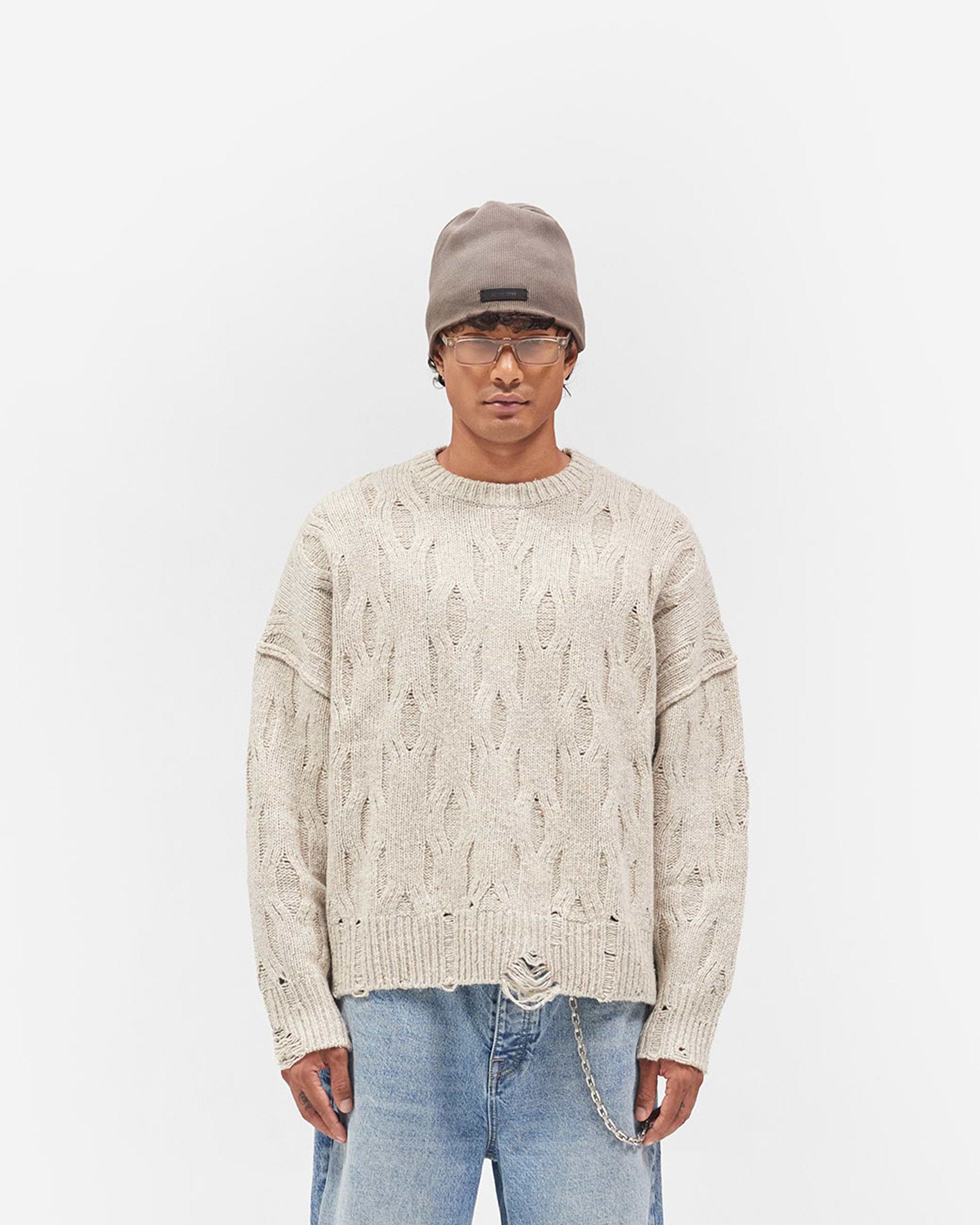 Distress Knit Sweater - Taupe