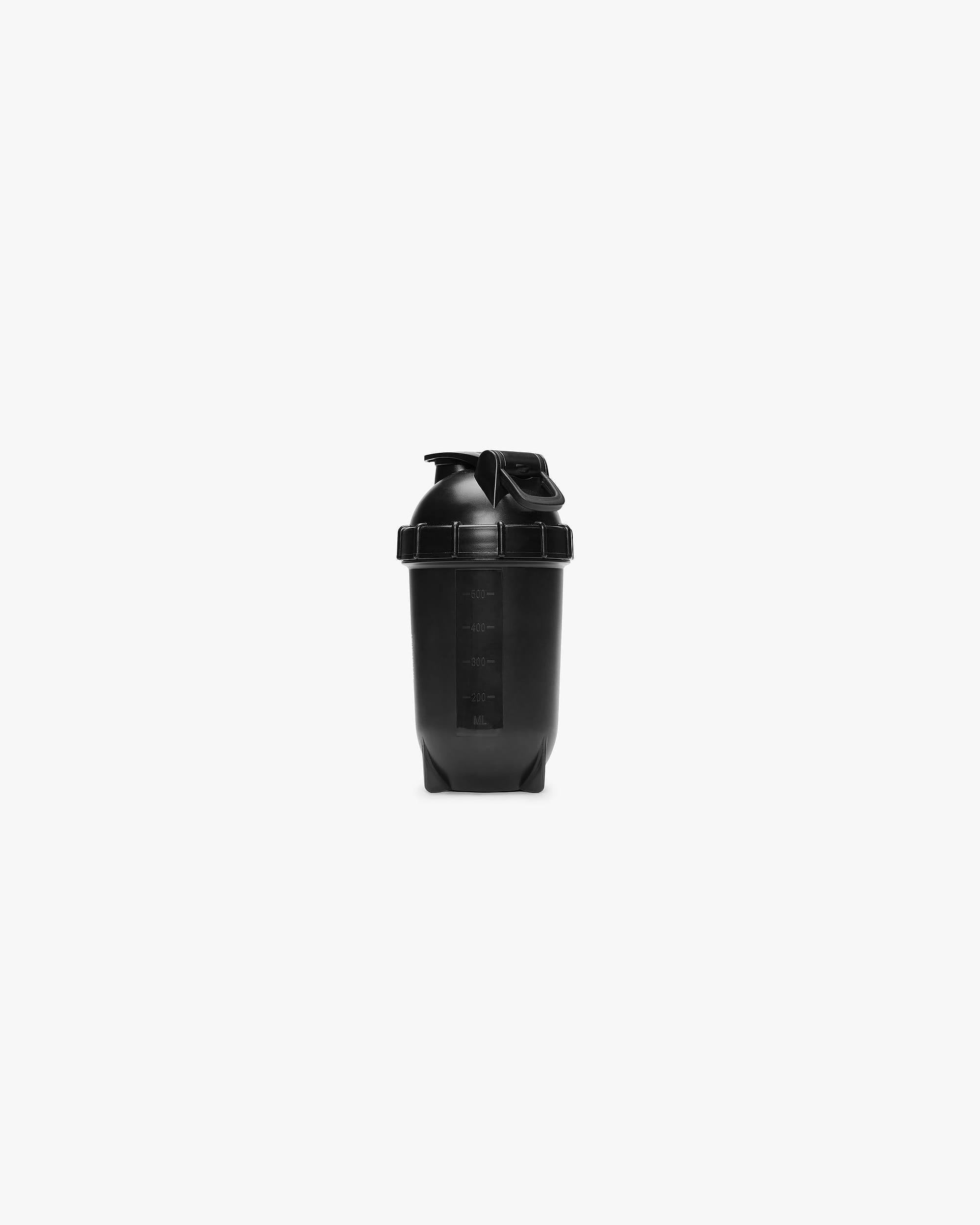 Back product image of a mens black protein shaker on a plain white background | 247 Protein Shaker in Black | 500ml capacity shaker with round bottom | 247 Accessories | Represent Clo