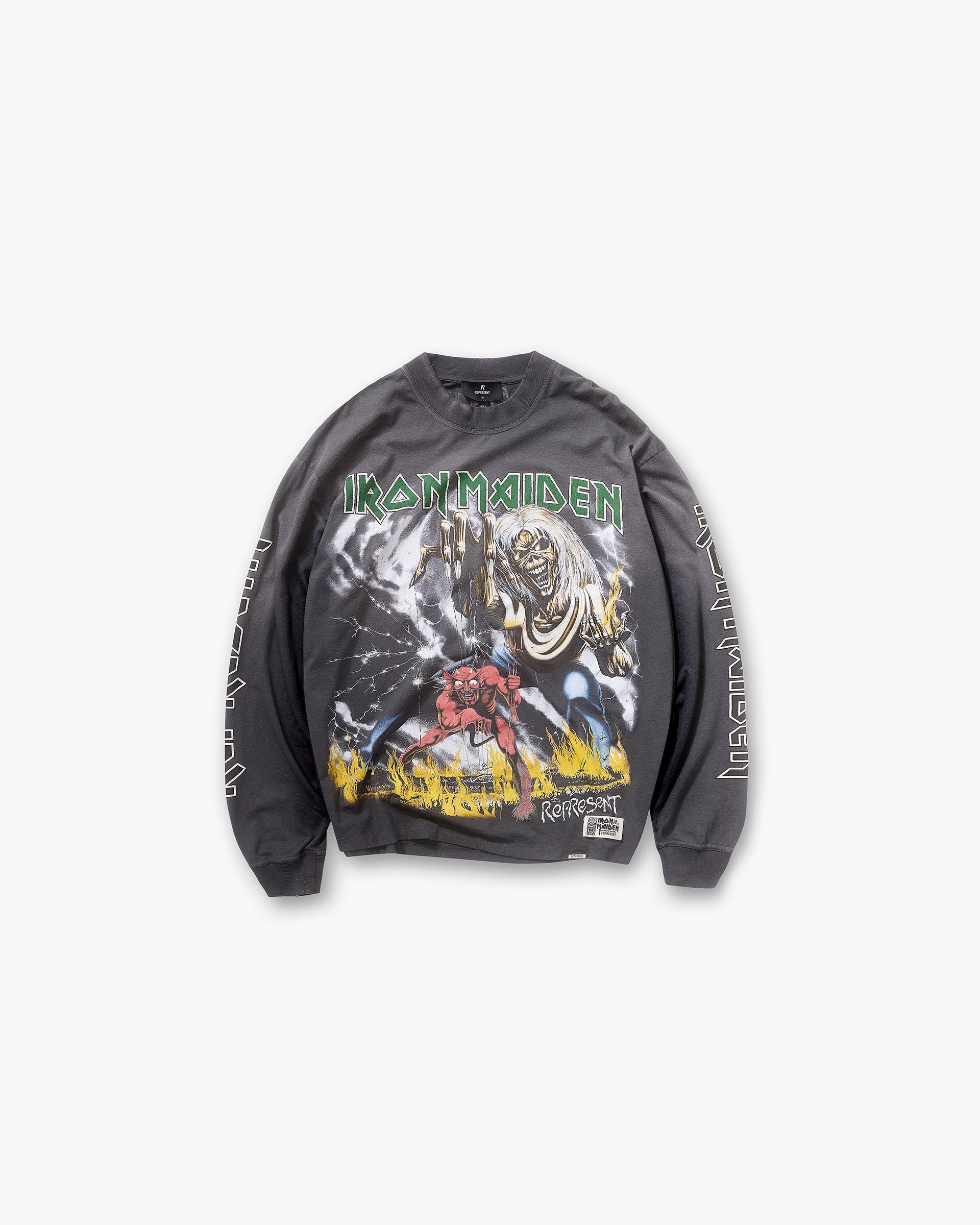 Represent X Iron Maiden El Número de la Bestia Camiseta de Manga Larga - Gris Desteñido