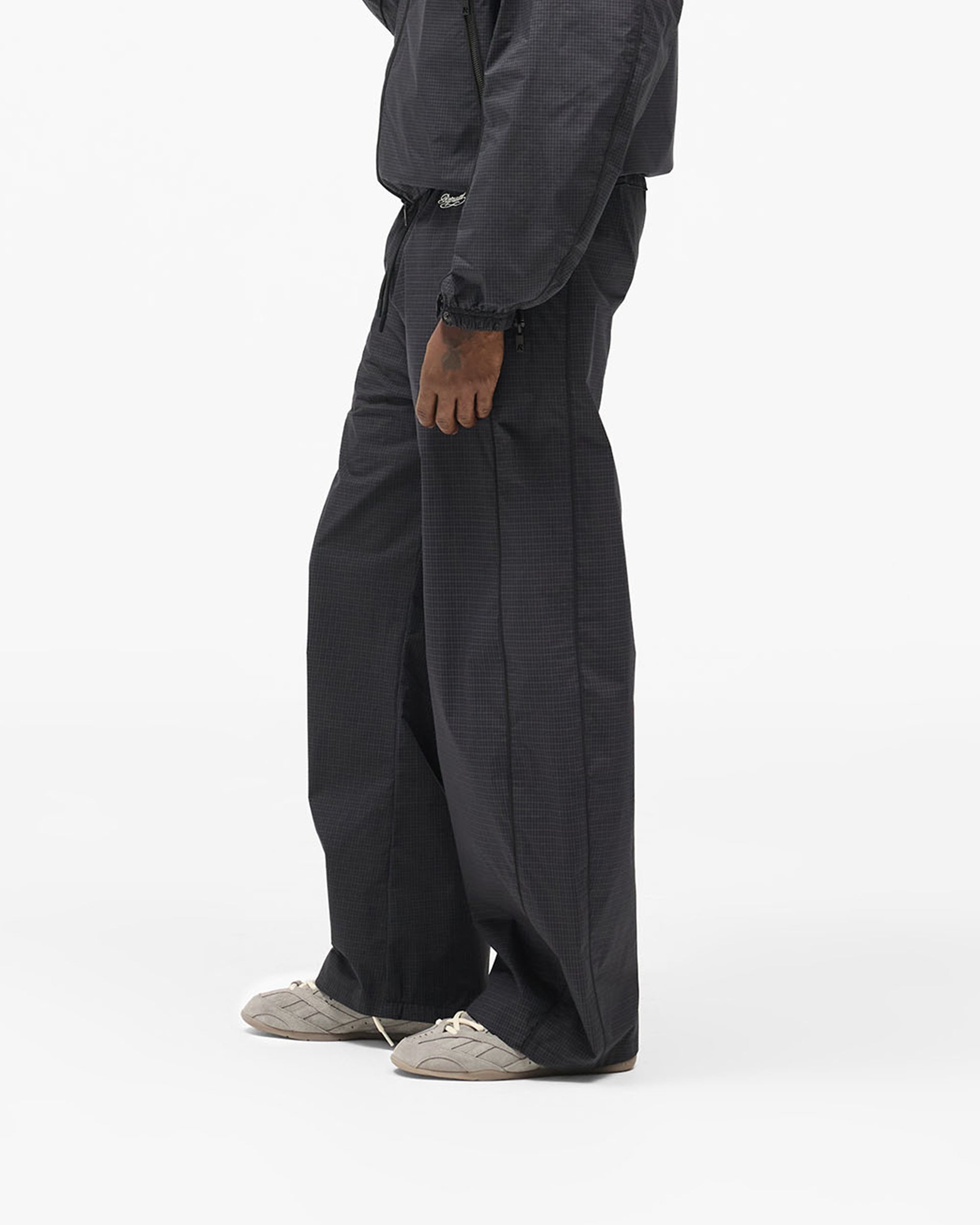 Riot Track Pant - Navy Check - Cropped Model - Side