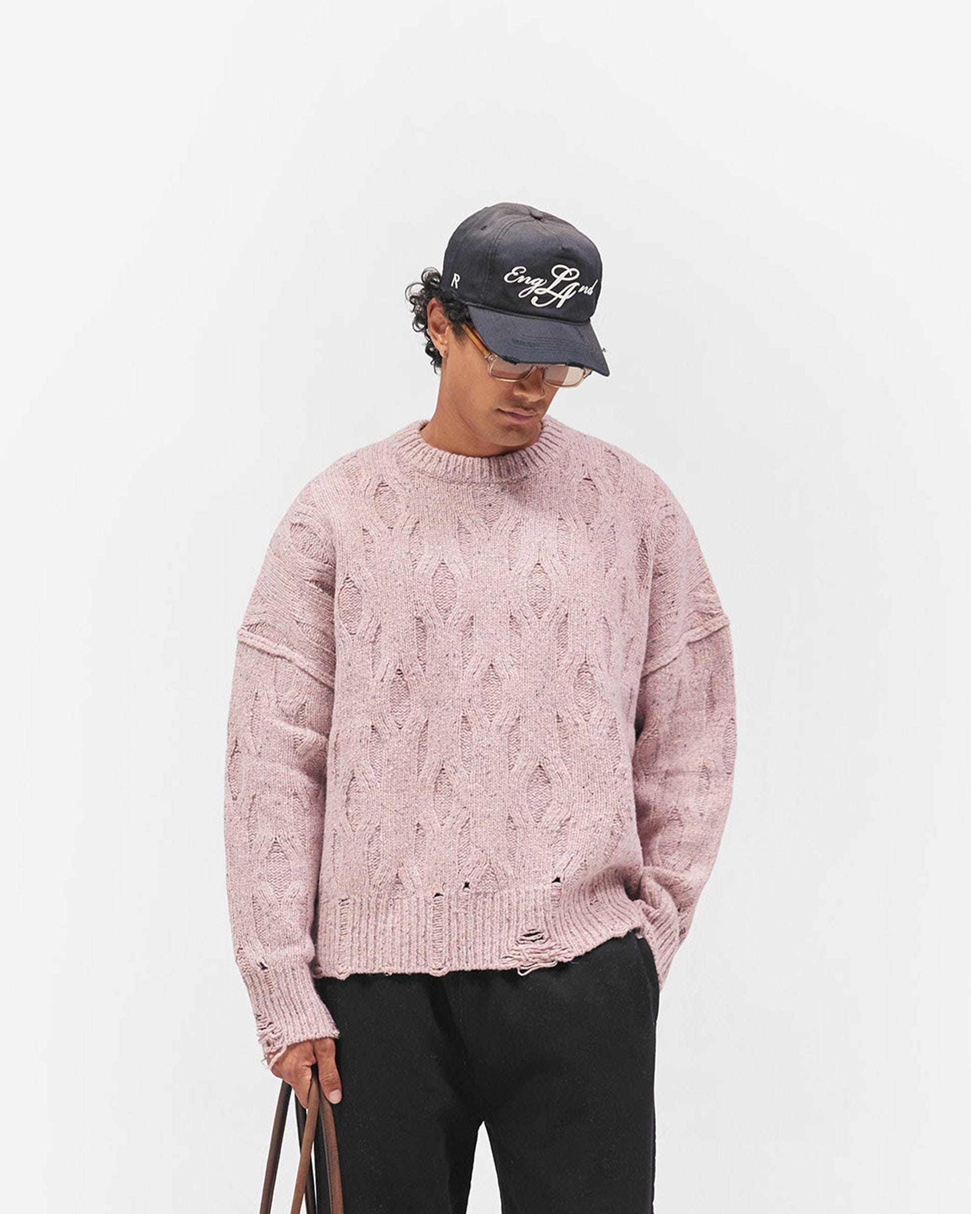 Distress Knit Sweater - Washed Pink