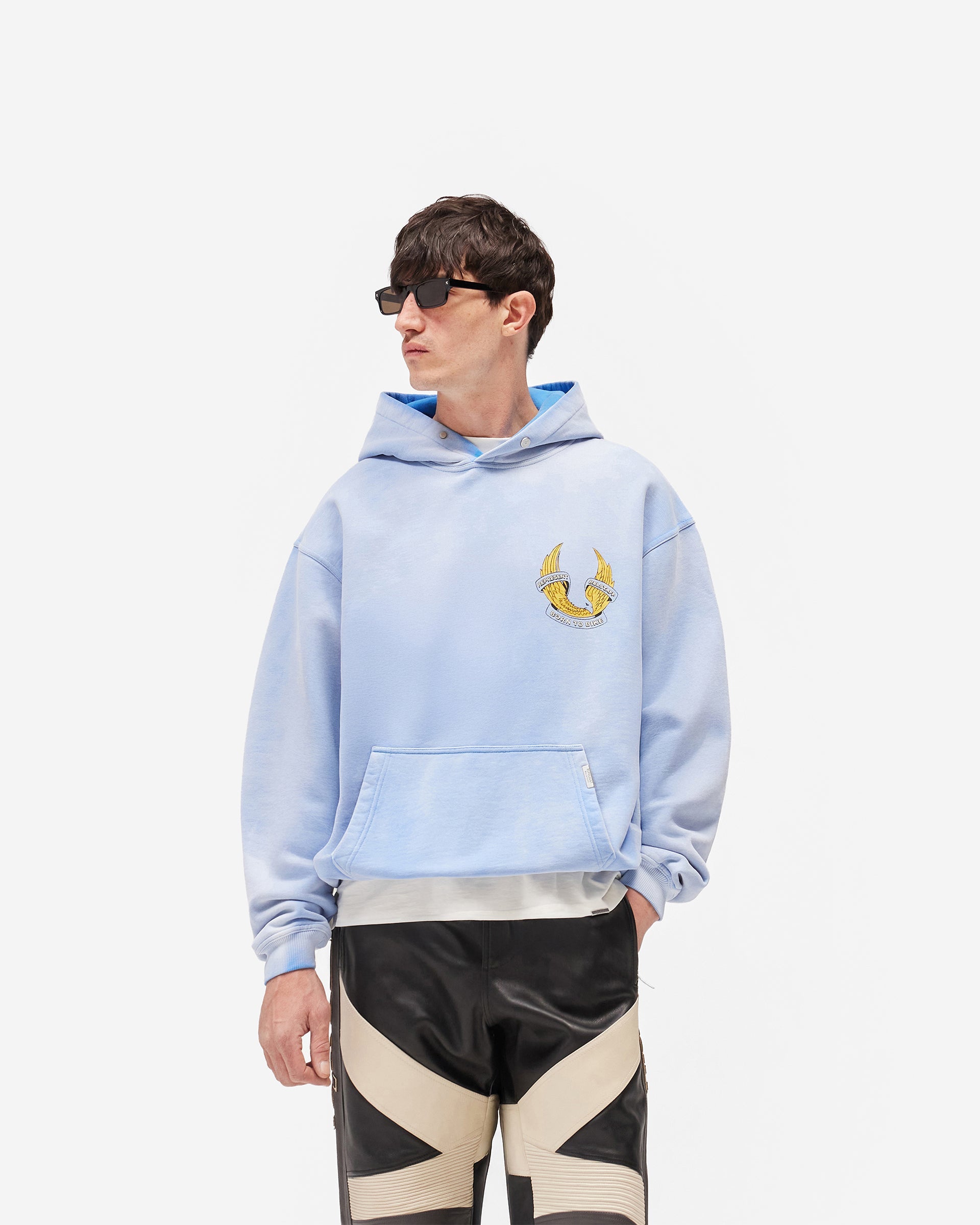 Represent X Belstaff Born To Bike Hoodie - Mid Blue