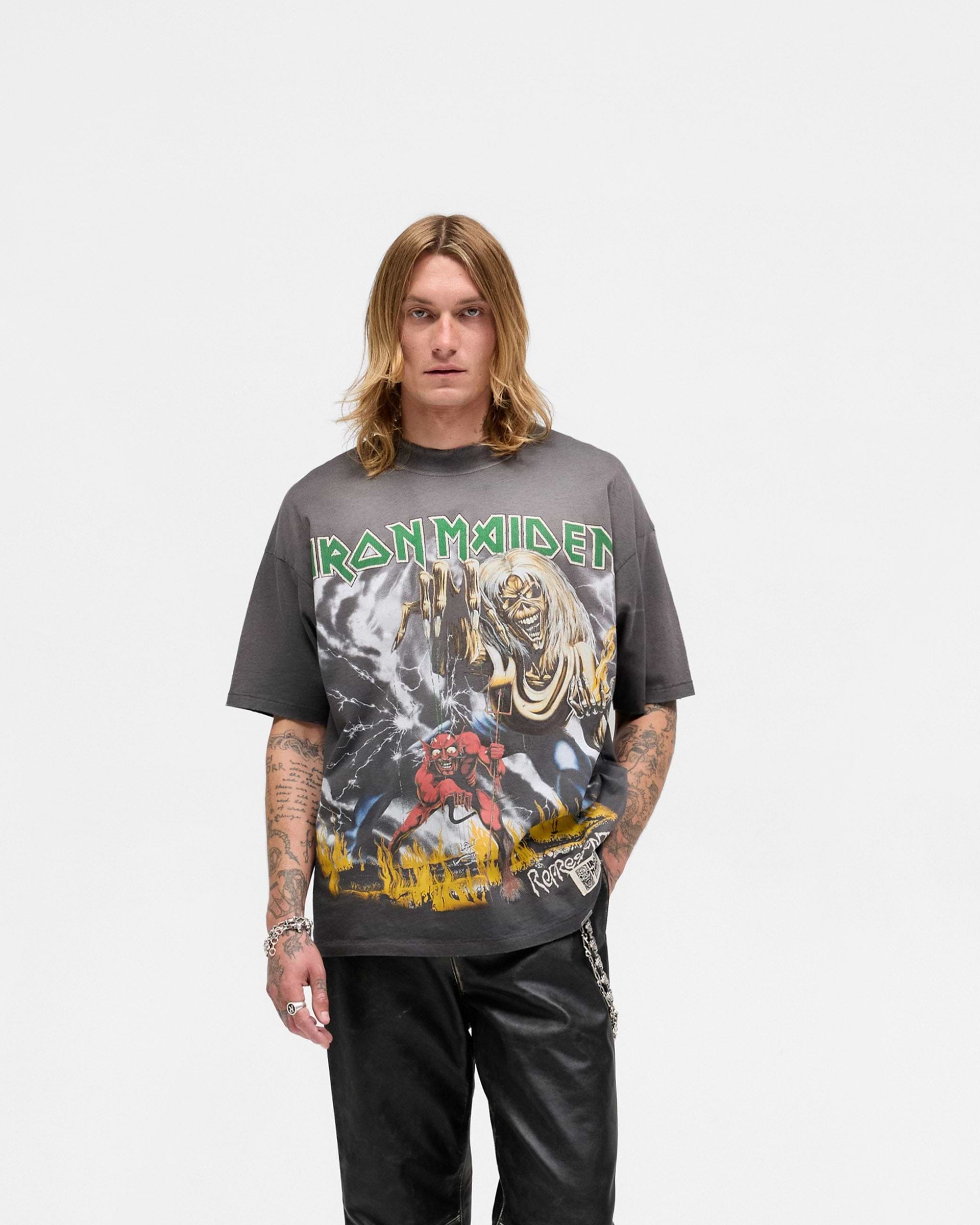 Represent X Iron Maiden Number Of Beast T-Shirt - Gris Desteñido