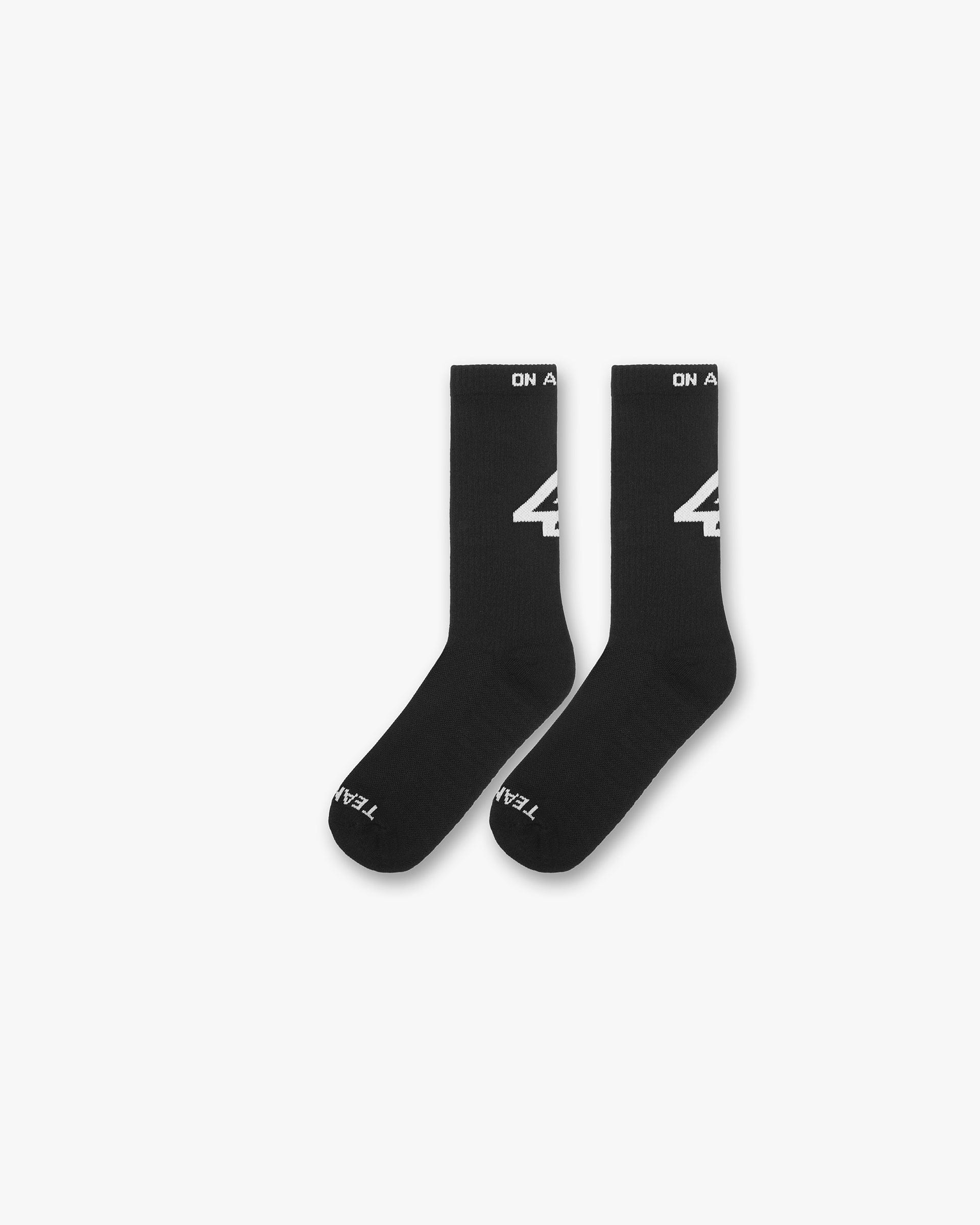 Back product image of mens black socks on a plain white background | 247 Logo Socks in Black | Training socks with performance features | 247 Accessories | Represent Clo