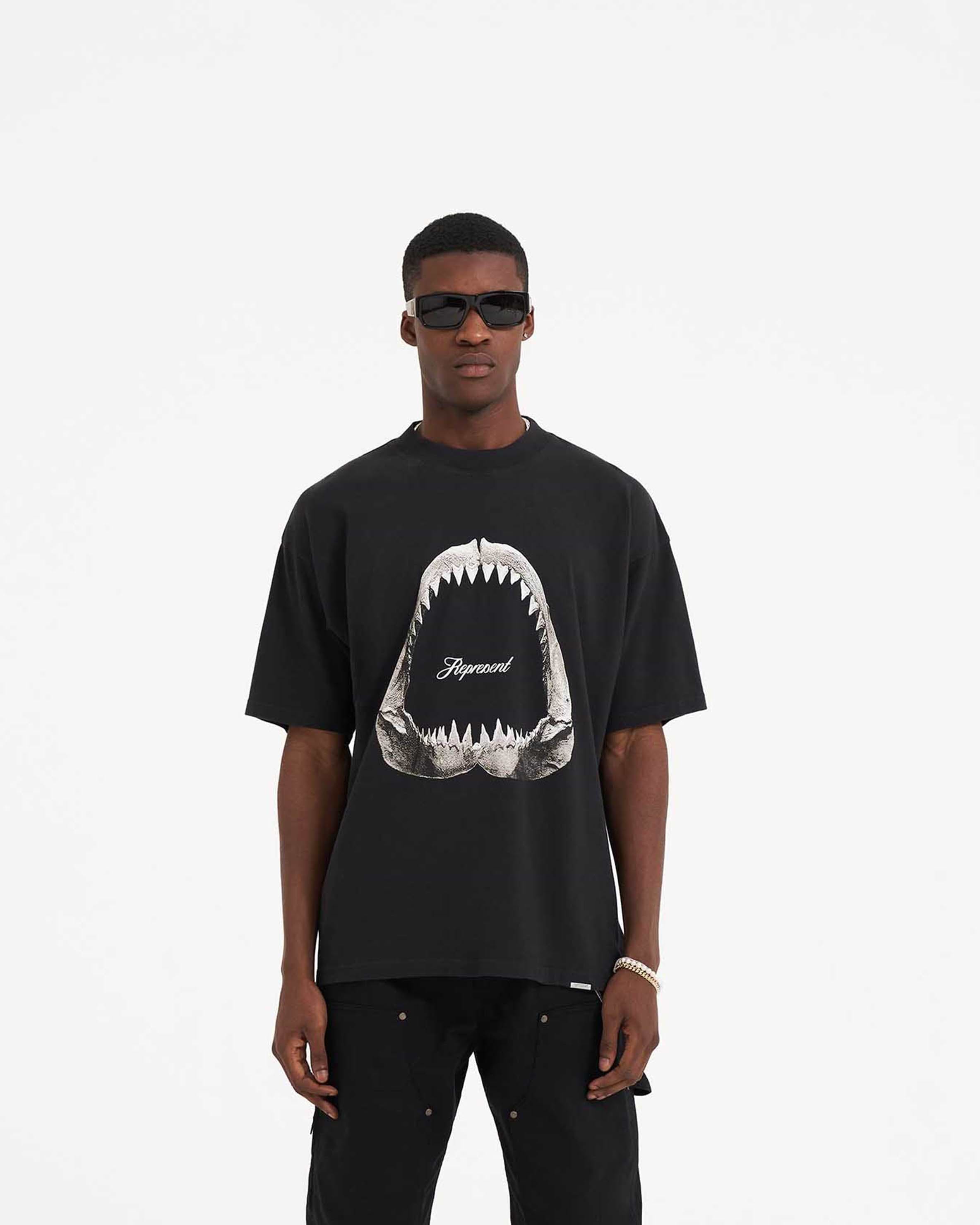 Shark Jaws T-Shirt | Off Black T-Shirts SS23 | Represent Clo
