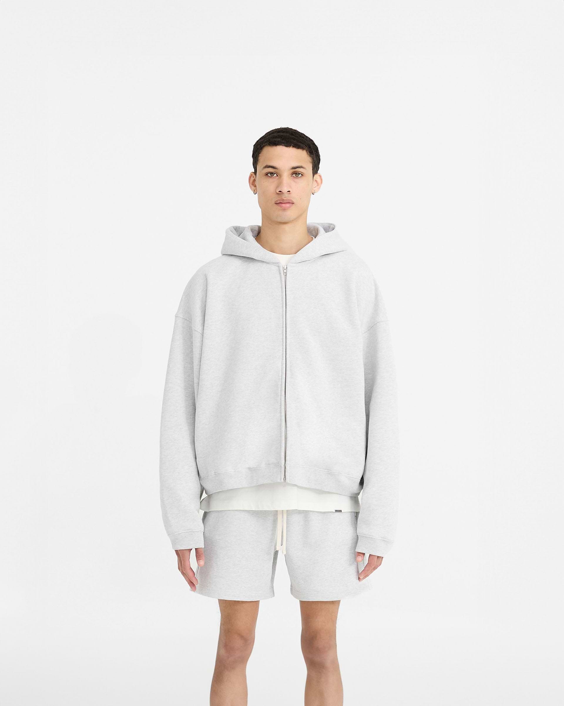 Initial Boxy Zip Through Hoodie - Gris Hielo Jaspeado