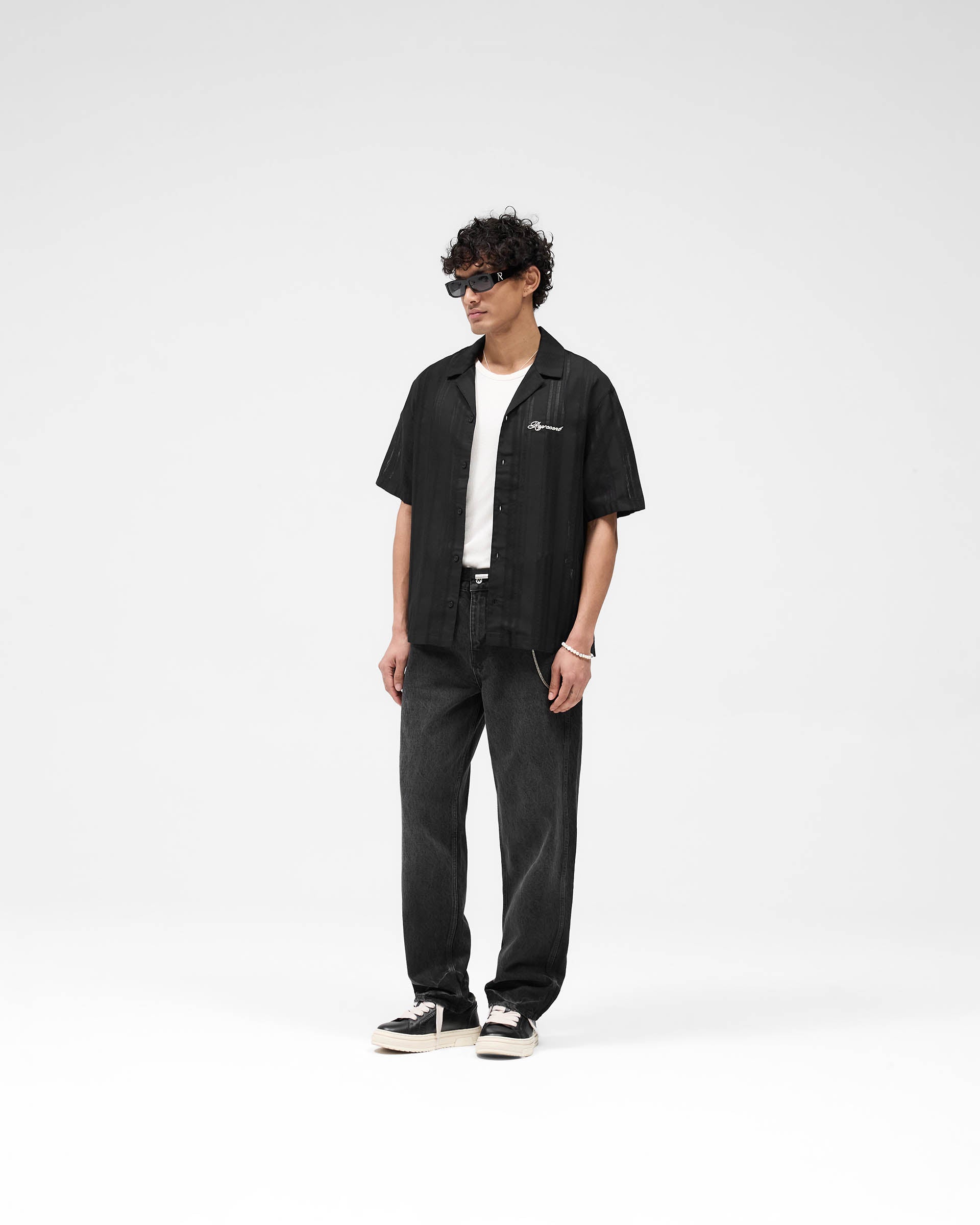 Embroidered Bowling Shirt - Noir Jais