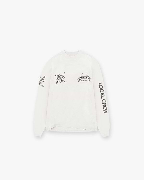 Represent X Metallica Local Crew Langarm T-Shirt – Cremeweiss