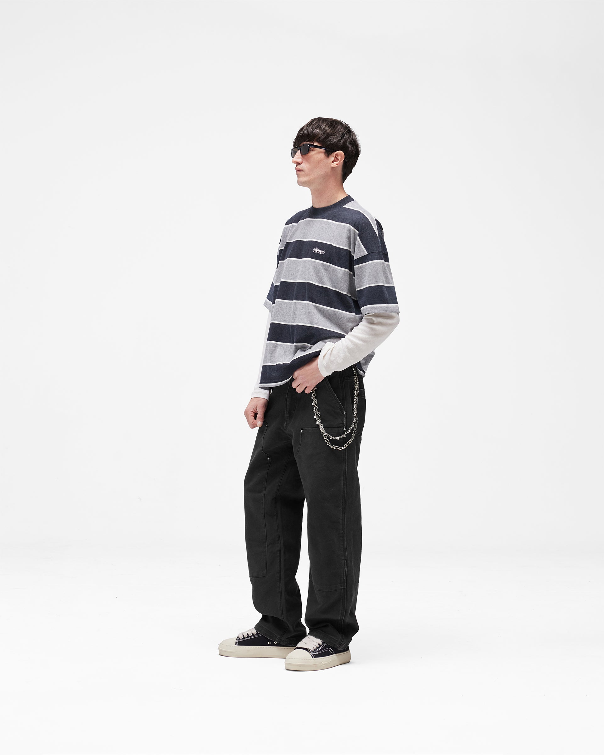 Calfornia Striped T-Shirt - Jet Black Grey Marl