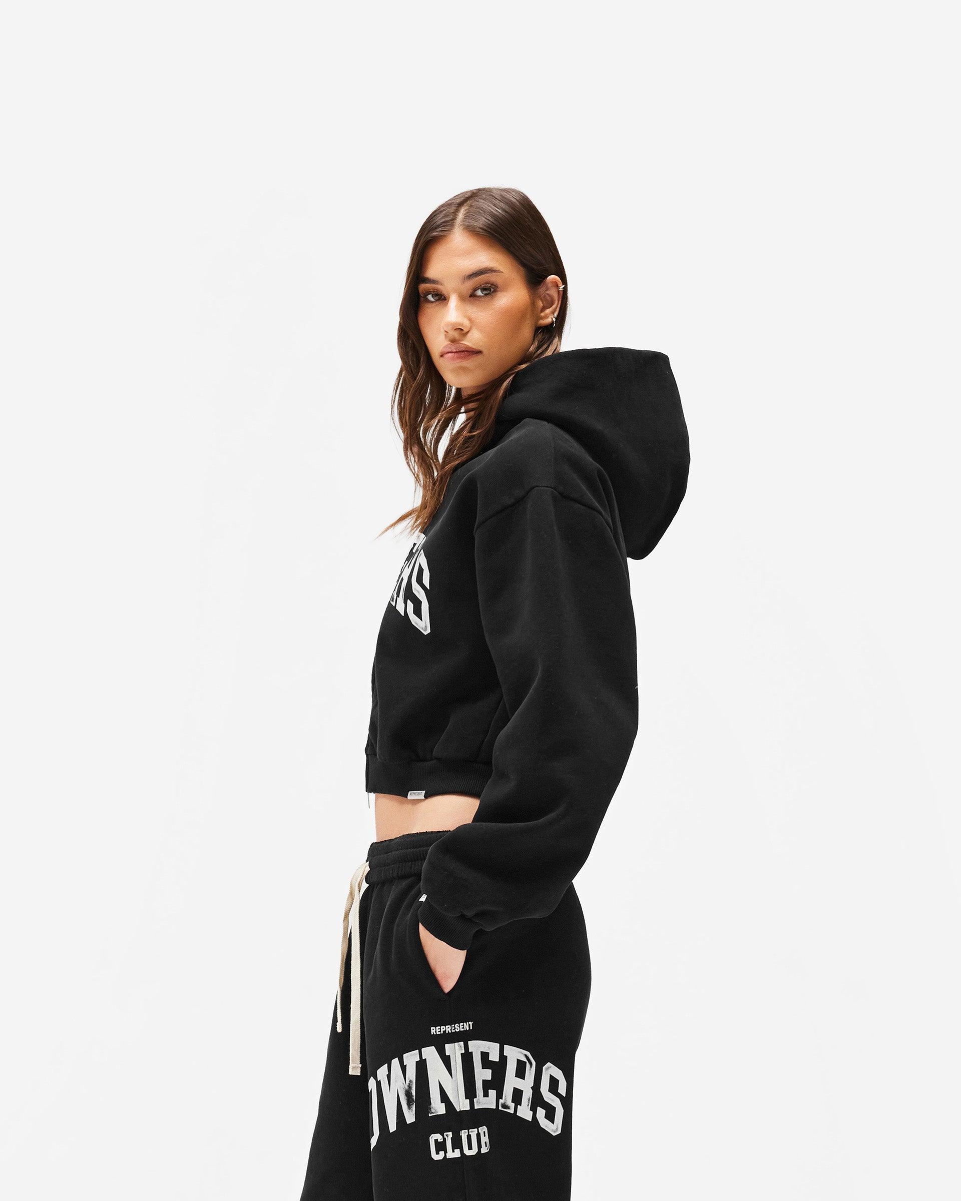 Represent Owners Club Zip Through Hoodie - Jet Black