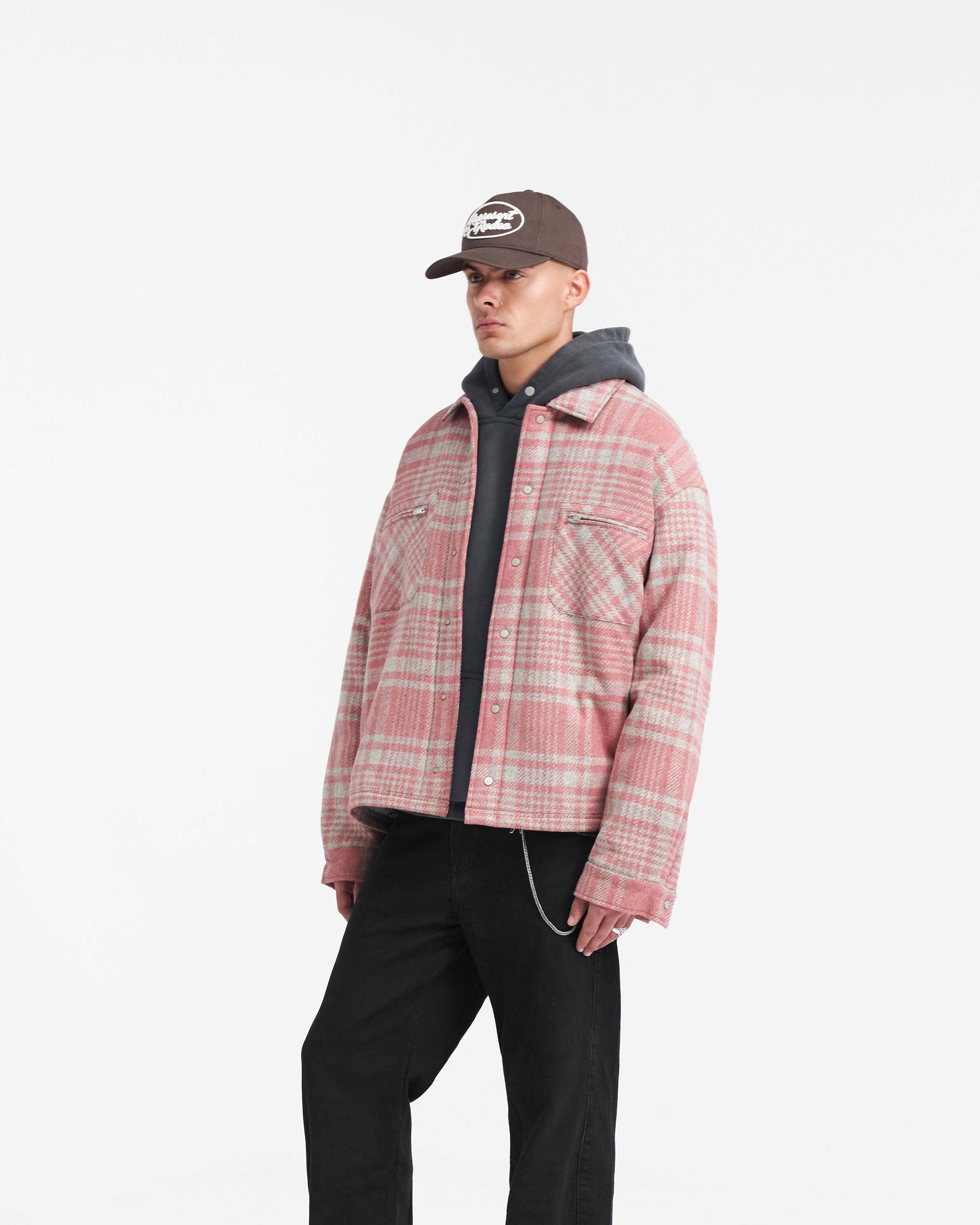 Quilted Flannel Shirt - Rosa Grau Kariert