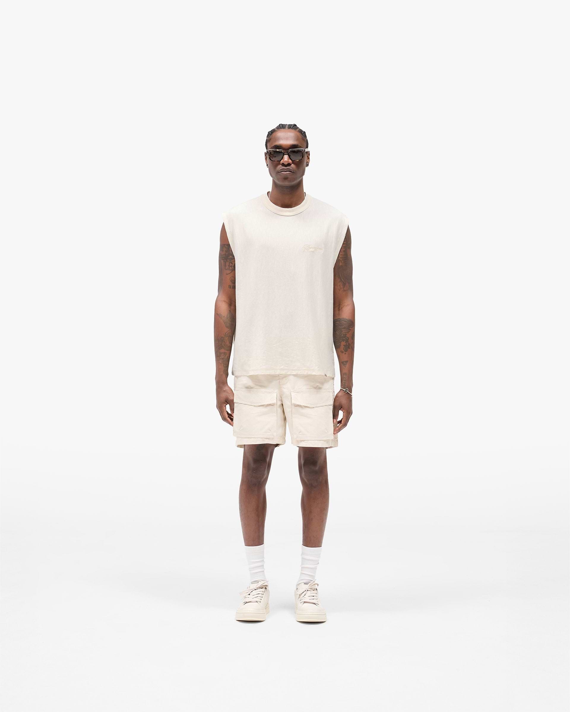 Slub Script Tank - Aged White