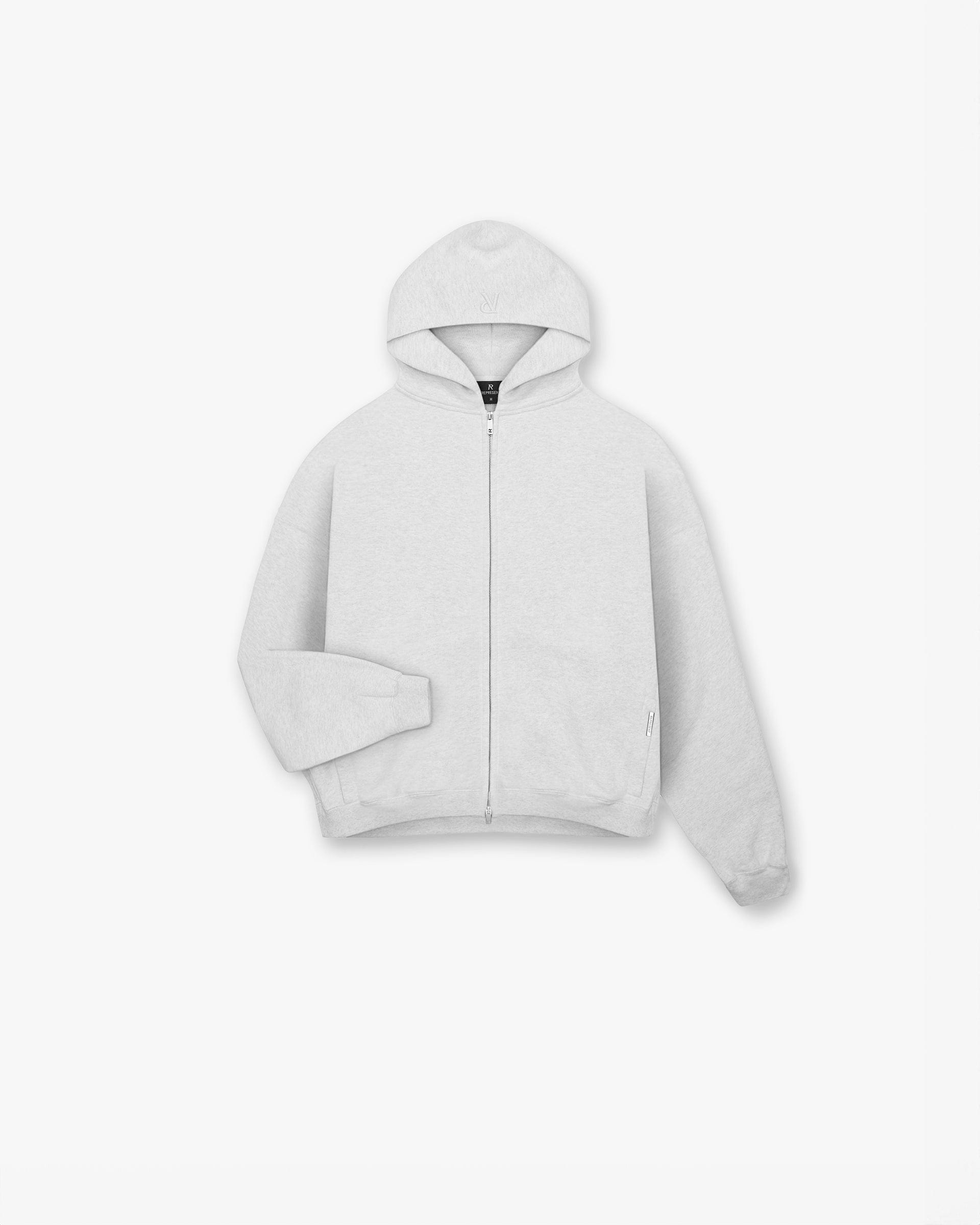 Initial Boxy Zip Through Hoodie - Gris Hielo Jaspeado
