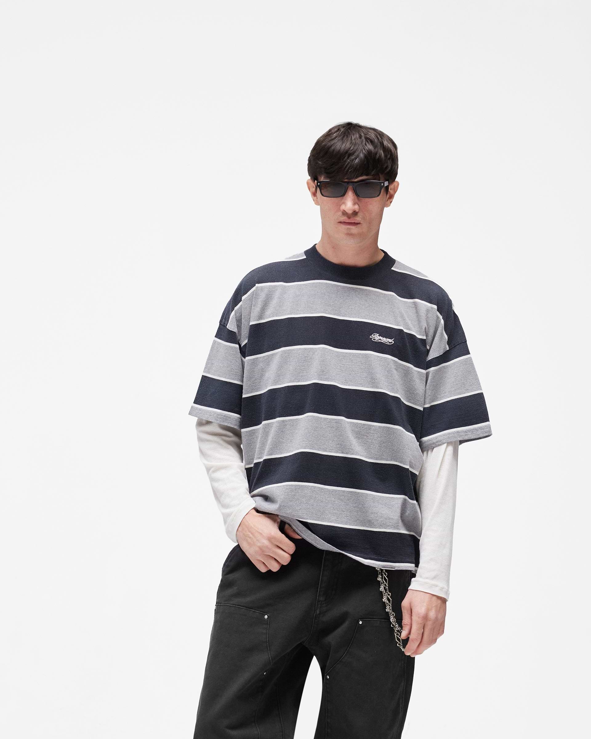 Calfornia Striped T-Shirt - Jet Black Grey Marl