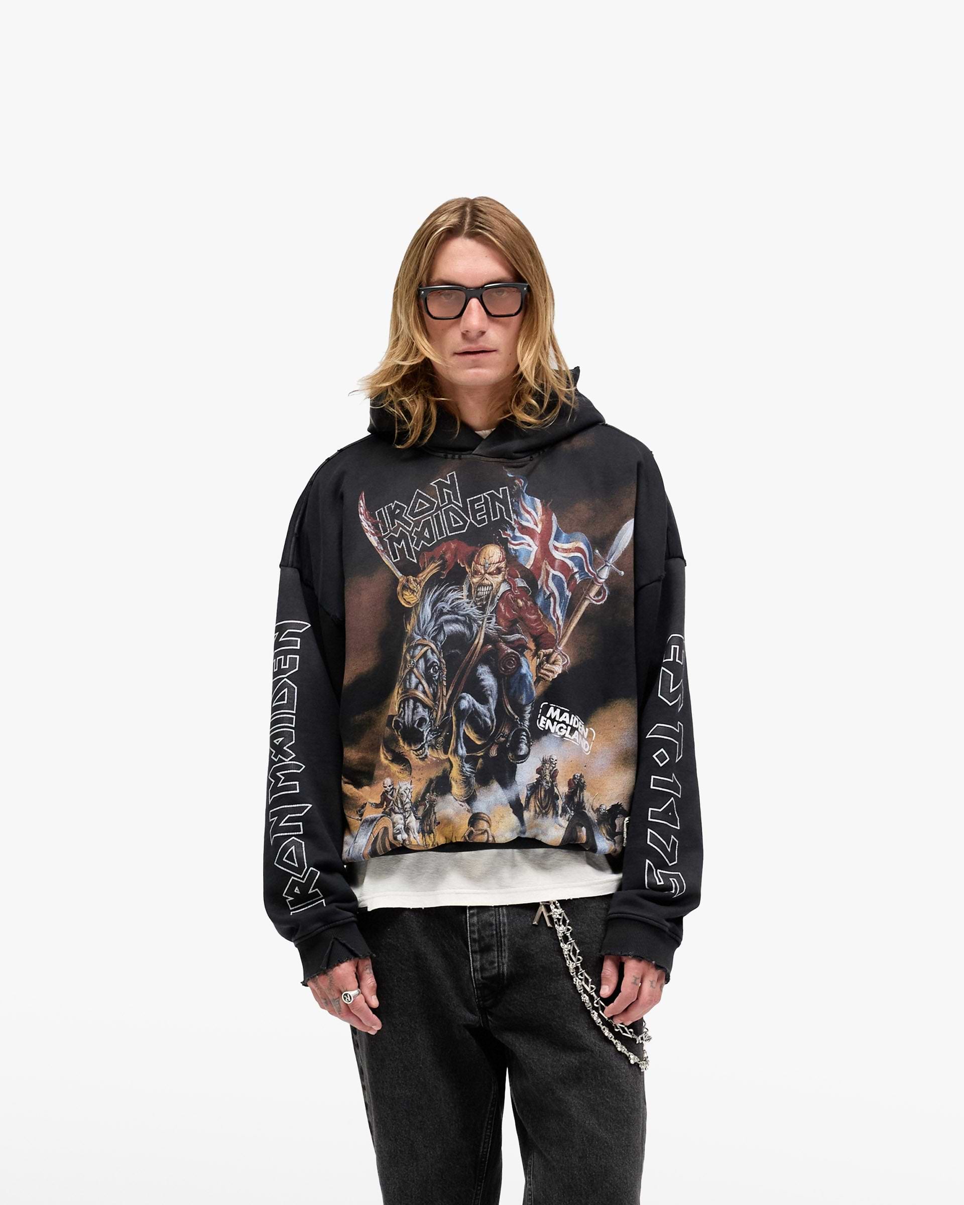 Represent X Iron Maiden Steed Hoodie - Verwaschen Schwarz
