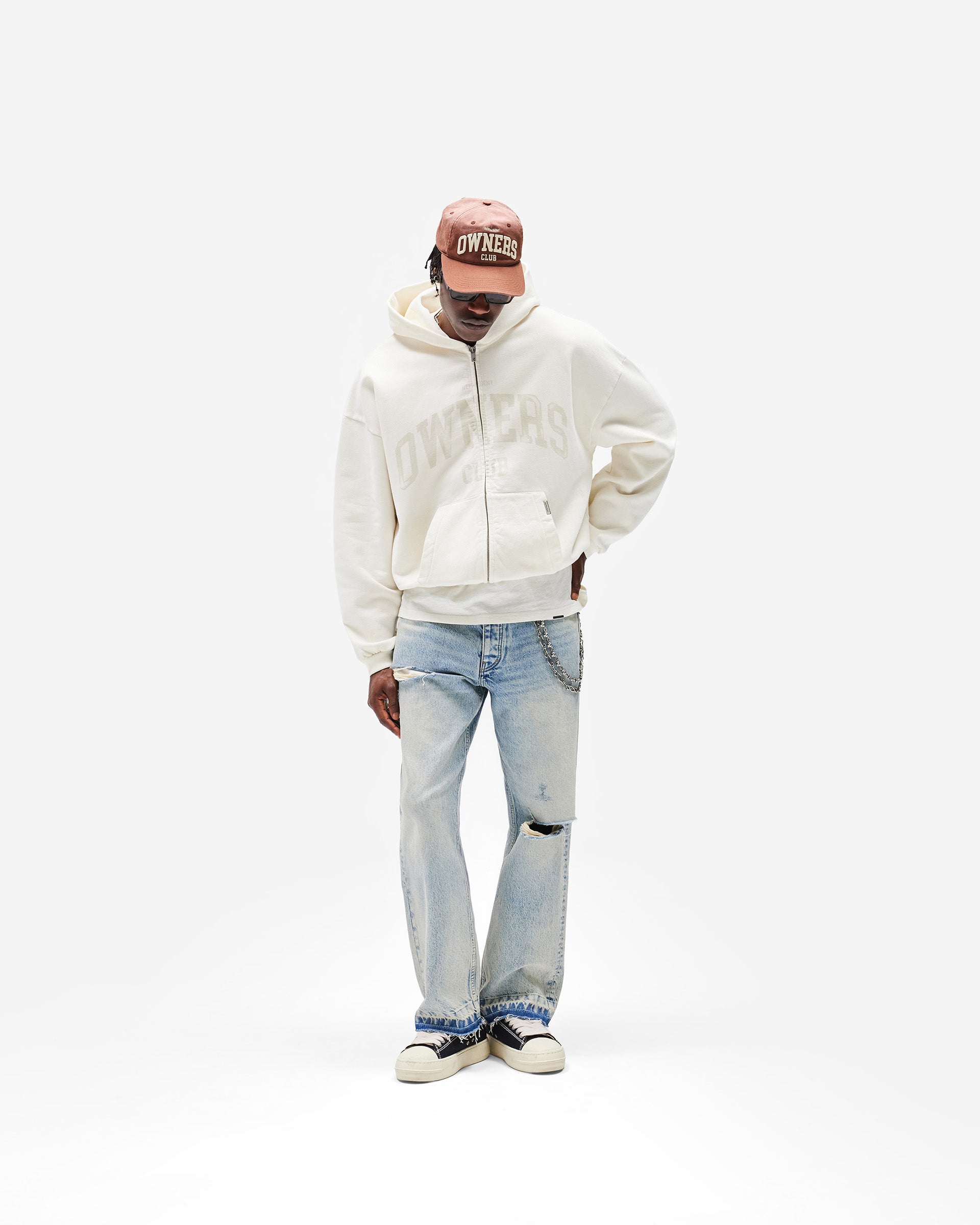 Represent Owners Club Zip Through Hoodie - Chalk