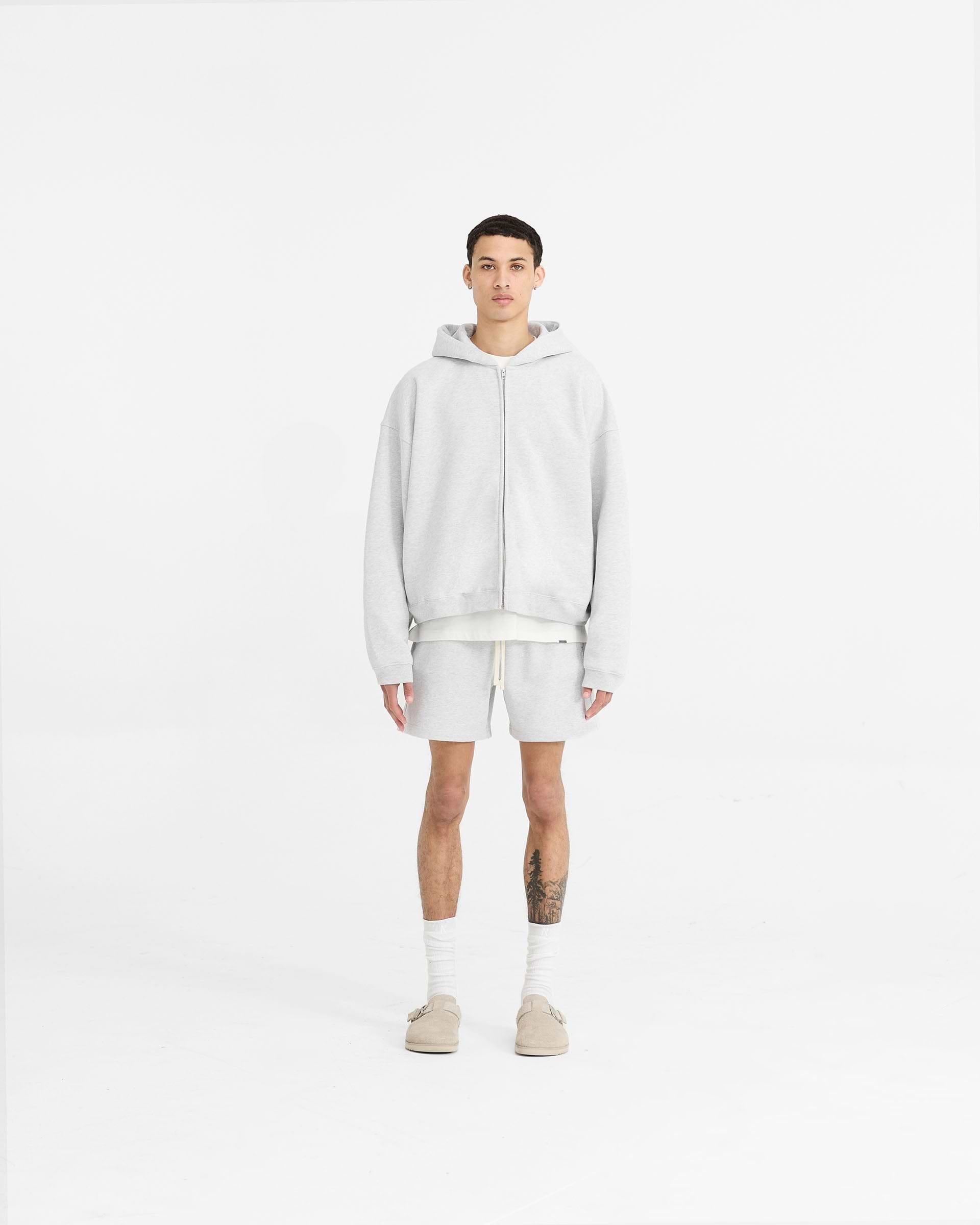 Initial Boxy Zip Through Hoodie - Gris Hielo Jaspeado