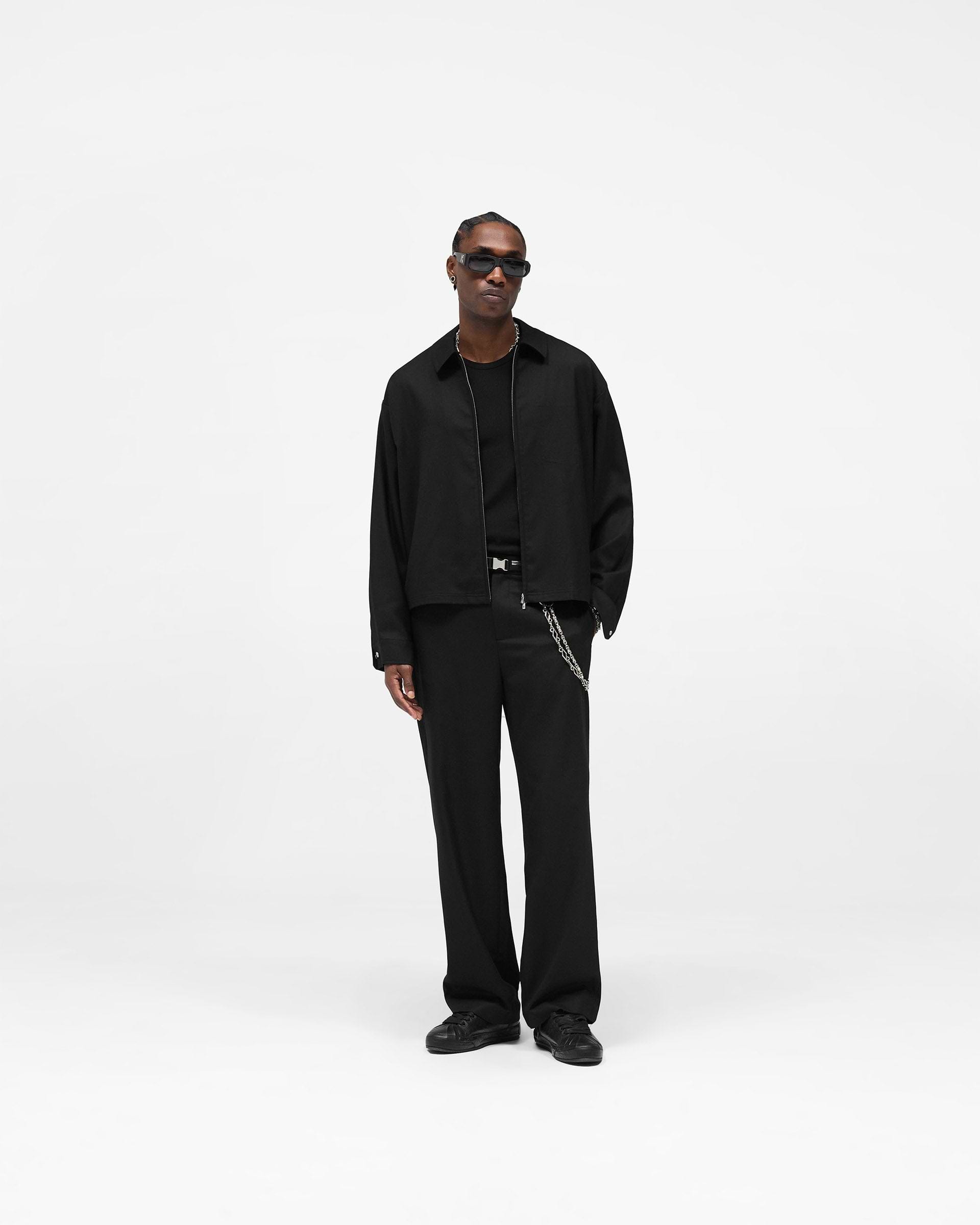 Zip Up Wool Overshirt - Jet Black