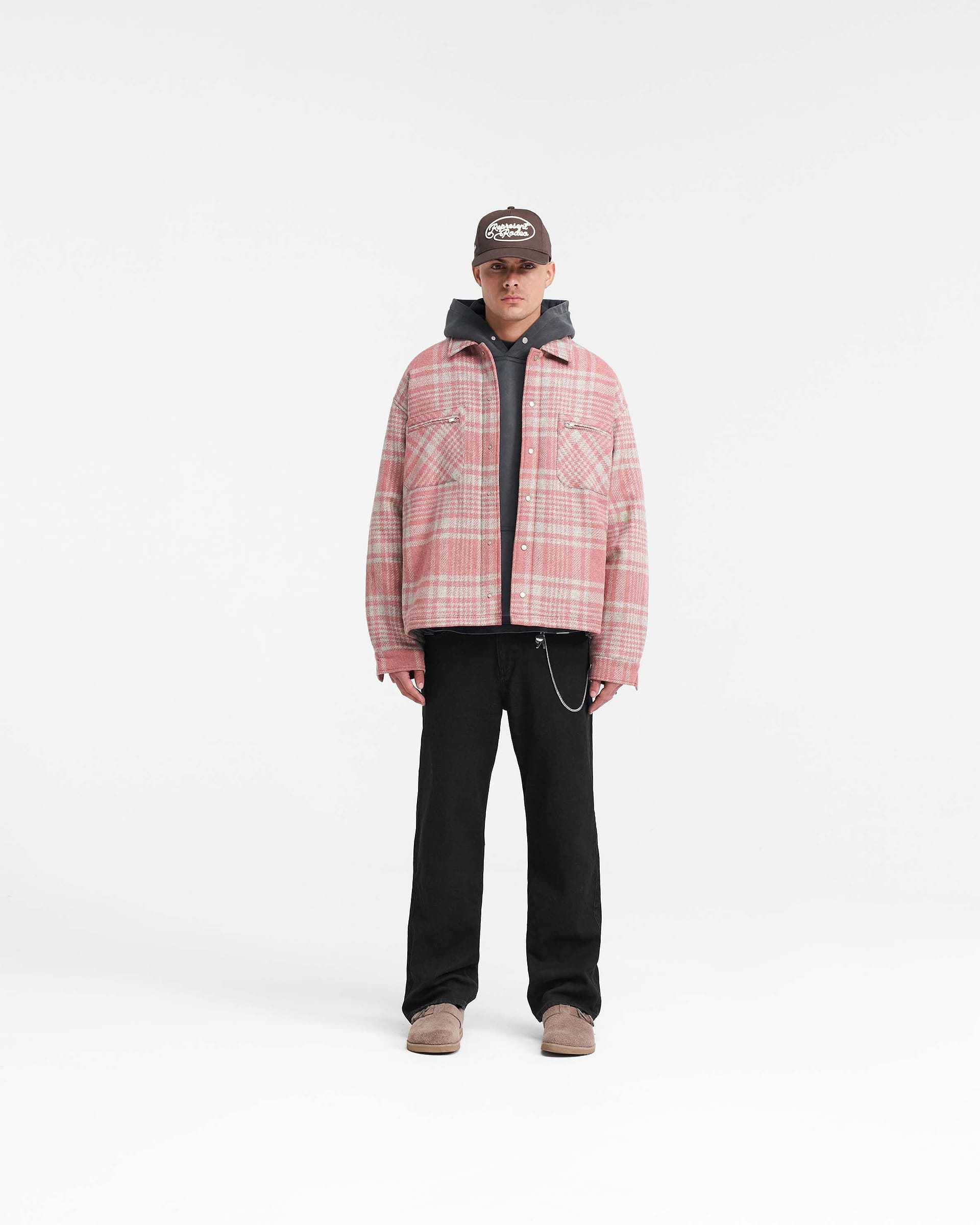 Quilted Flannel Shirt - Rosa Grau Kariert