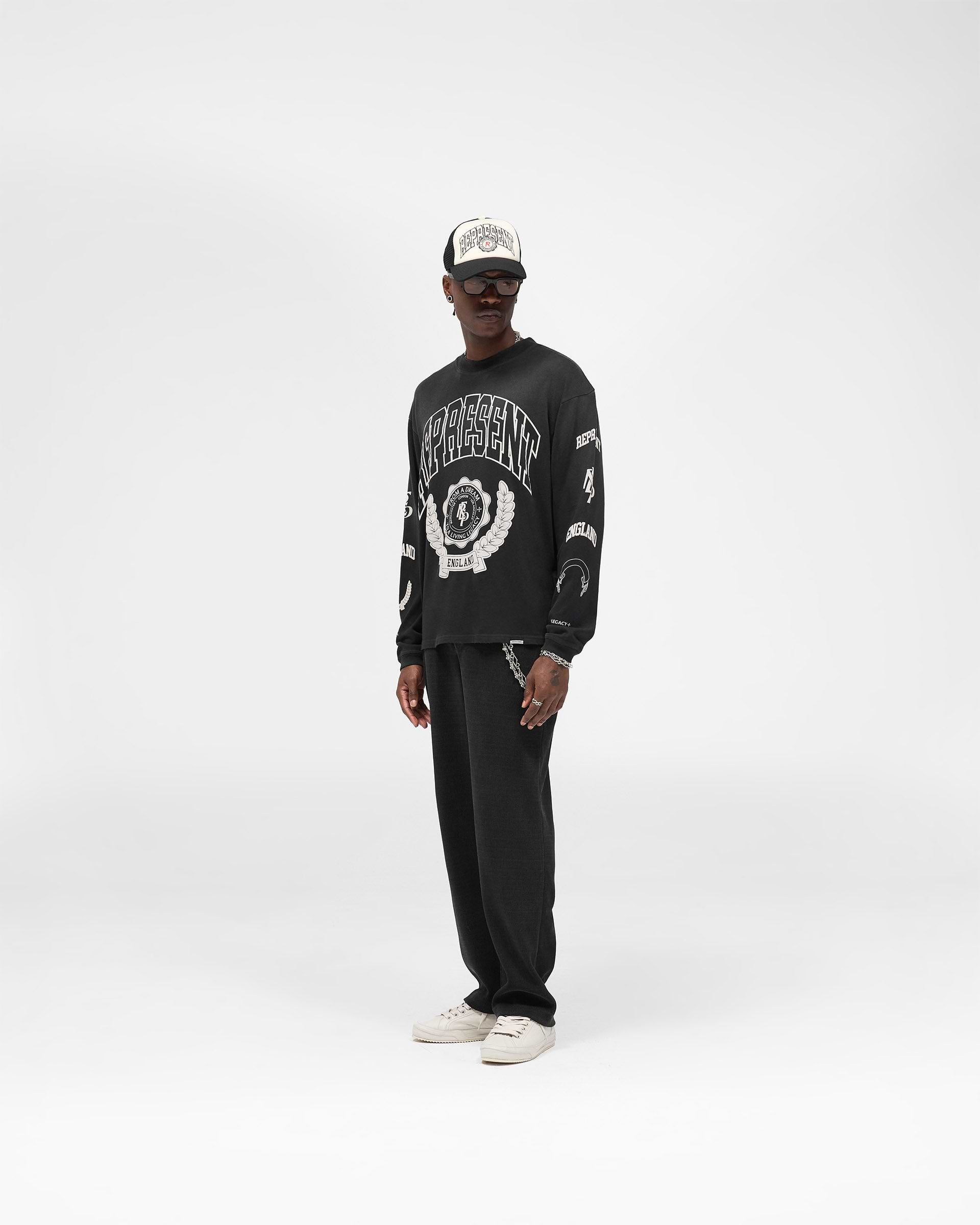 Legacy Crest Long Sleeve T-Shirt - Stained Black