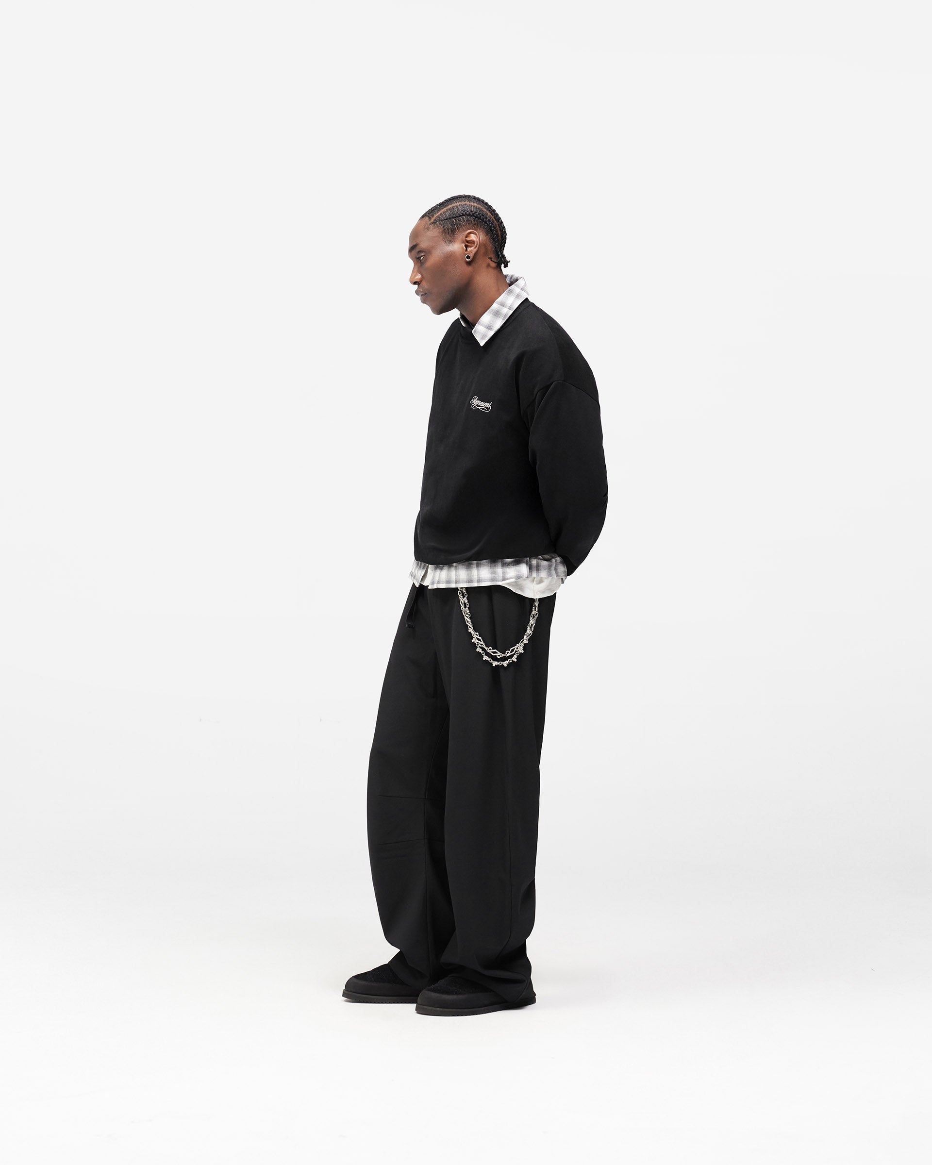 Dual Layer Script Sweater - Jet Black