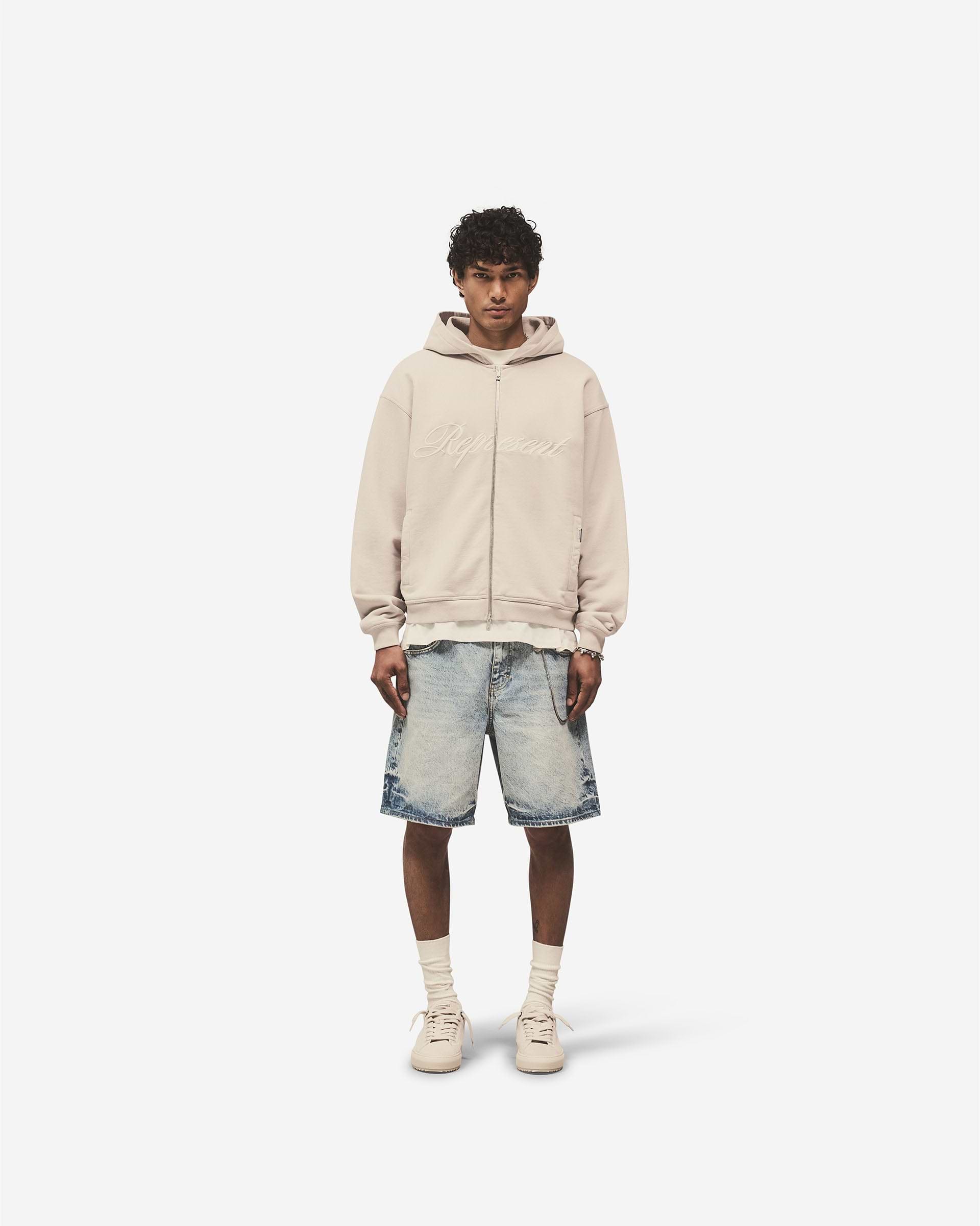Script Logo Zip Hoodie - Beton