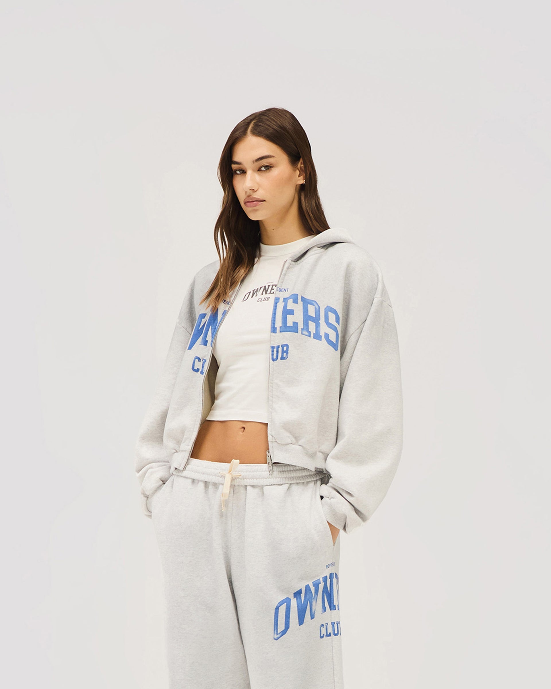 Represent Owners Club Zip Through Hoodie - Sprayed Ice Grey Marl