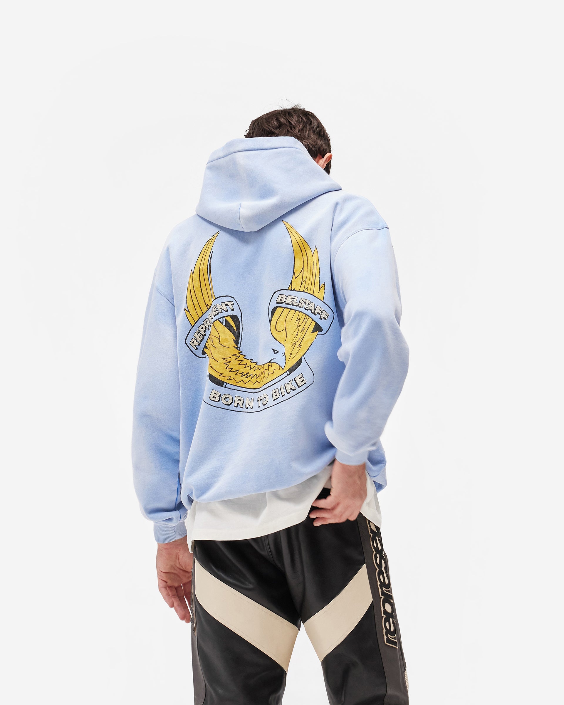 Represent X Belstaff Born To Bike Hoodie - Mid Blue