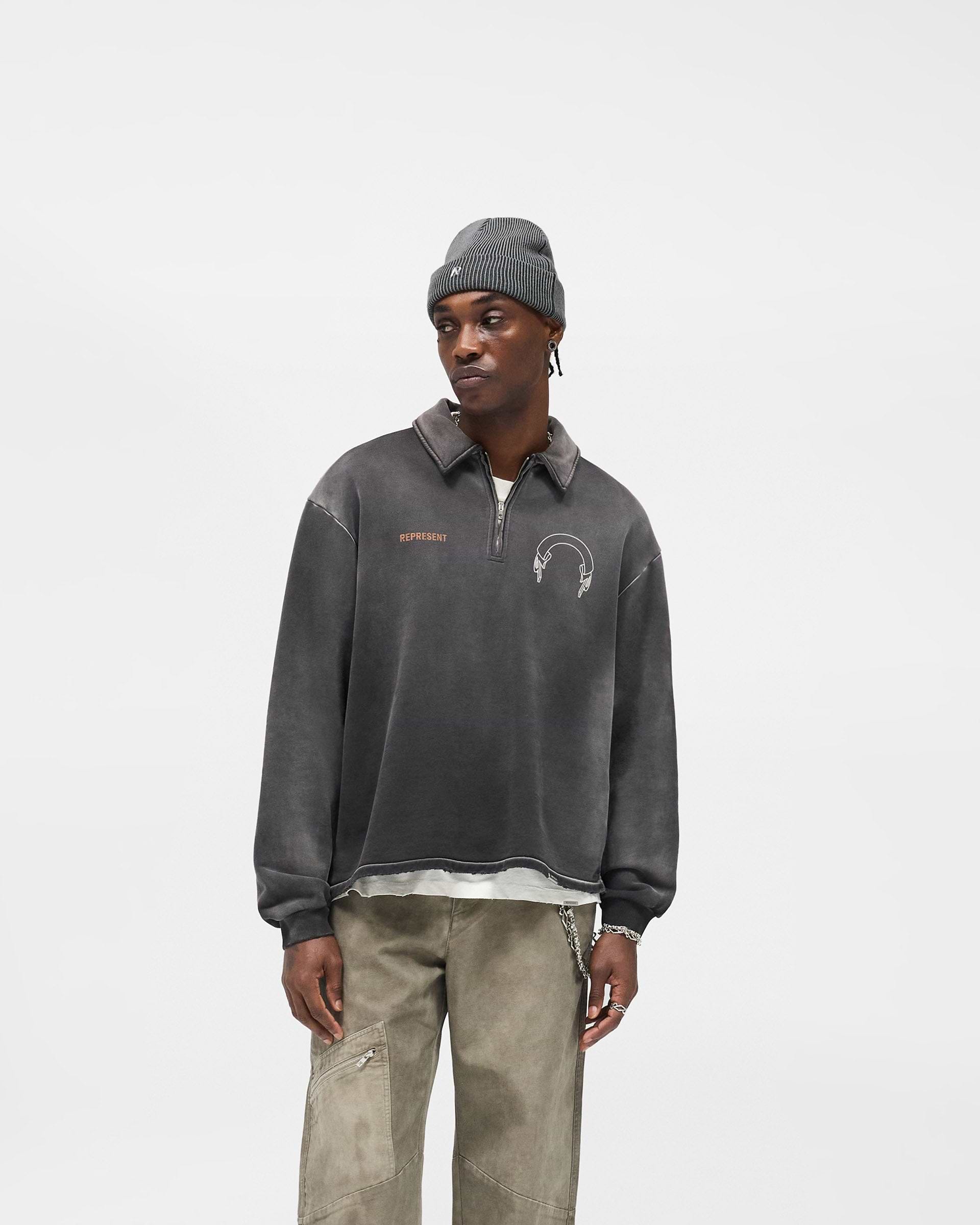 Represent Banner Quarter Zip Sweatshirt - Stained Black