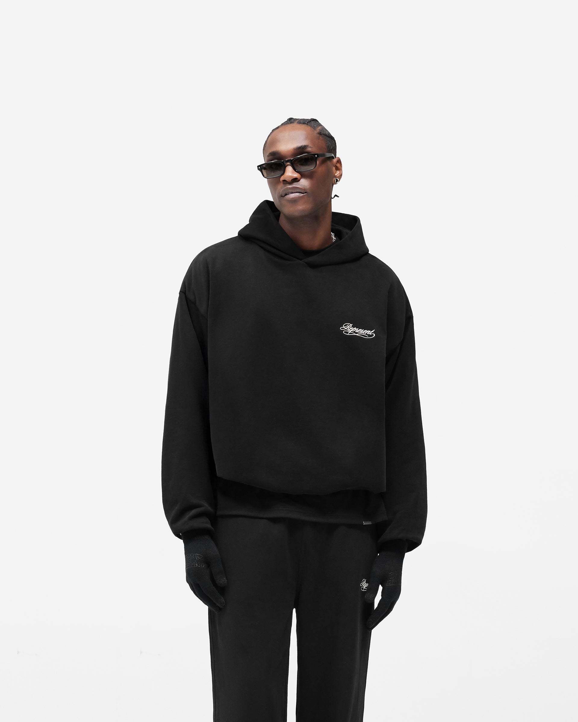 Dual Layer Script Hoodie - Jet Black