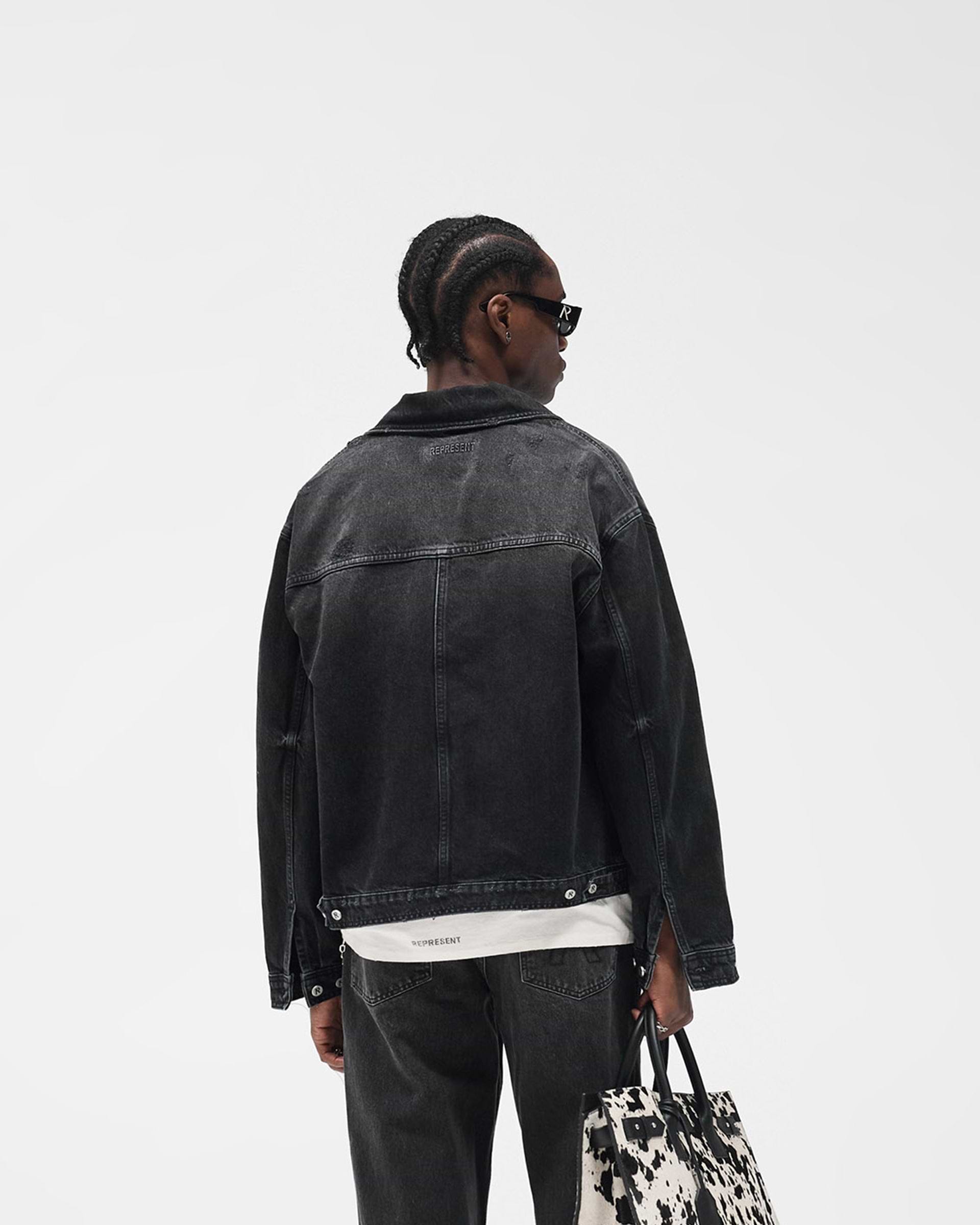Collared Denim Jacket - Aged Black