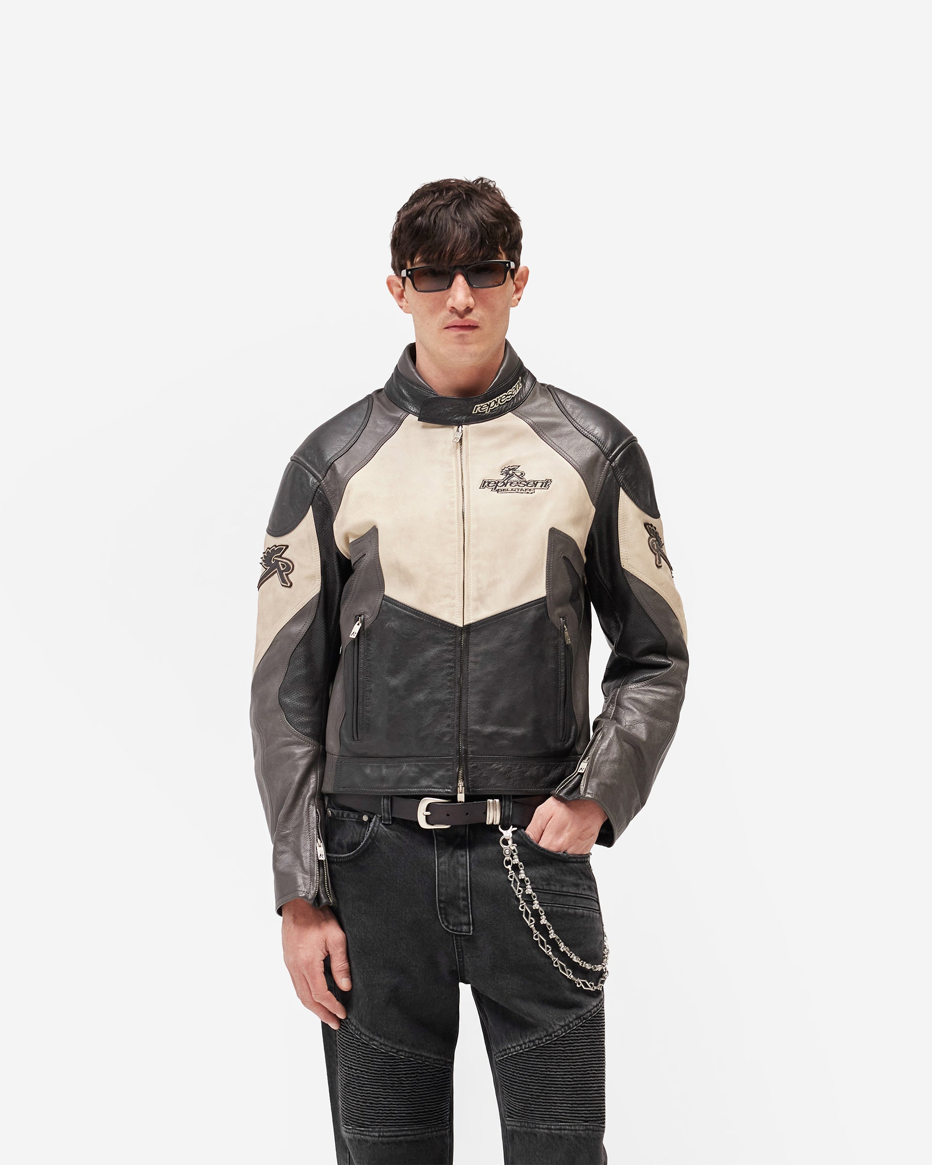 Represent X Belstaff Leather Race Jacket - Black