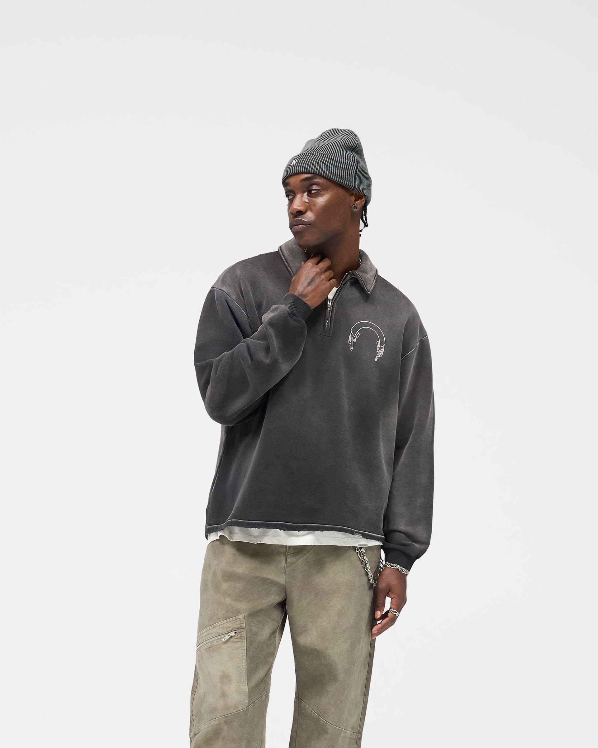 Represent Banner Quarter Zip Sweatshirt - Stained Black