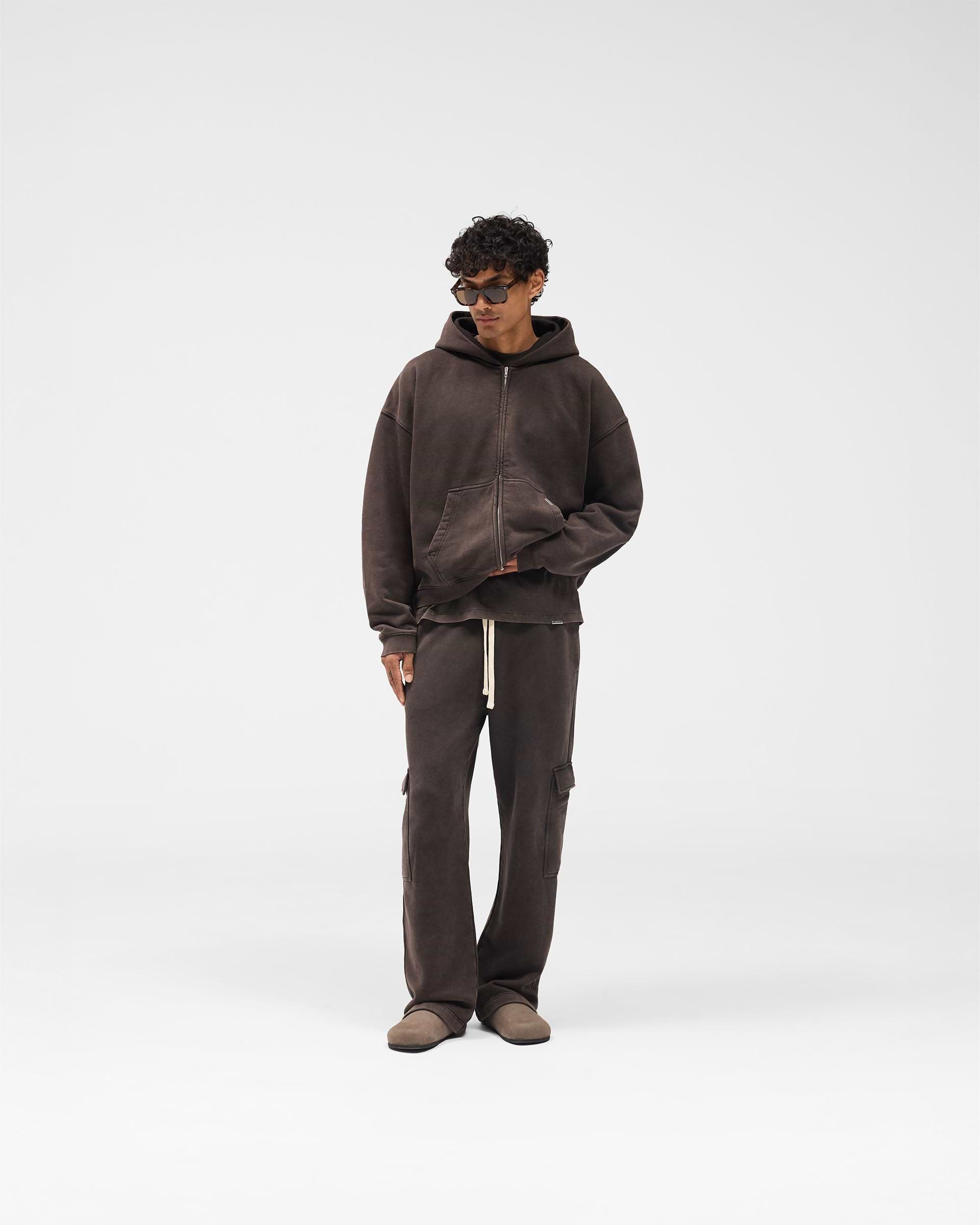 Initial Boxy Zip Through Hoodie - Kaffee
