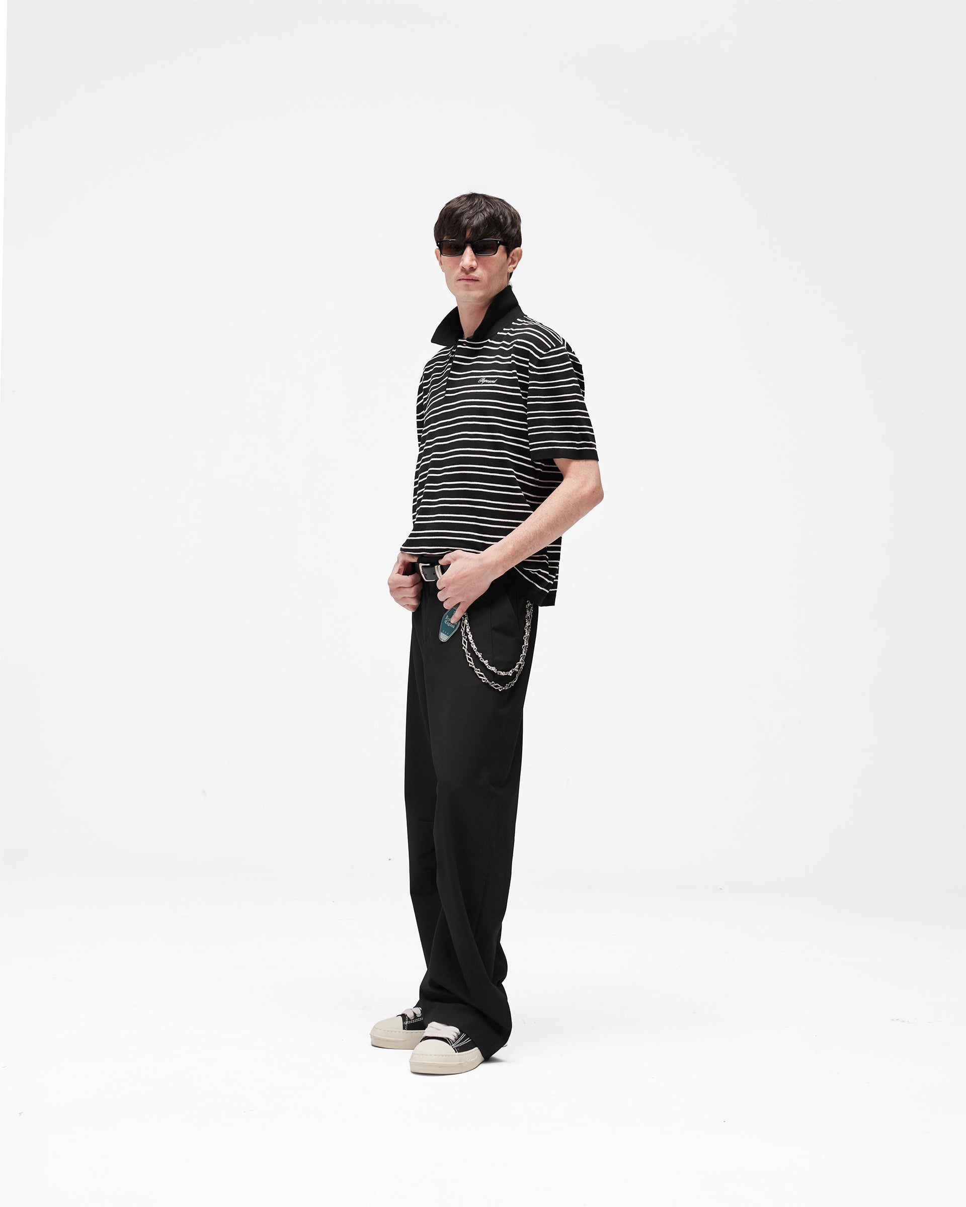 California Striped Knitted Polo - Jet Black