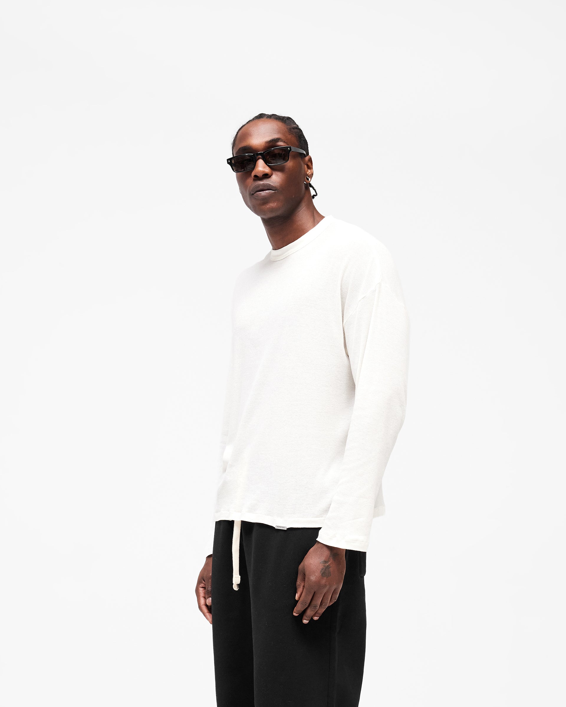 Initial Sheer Rib Long Sleeve T-Shirt - Flat White