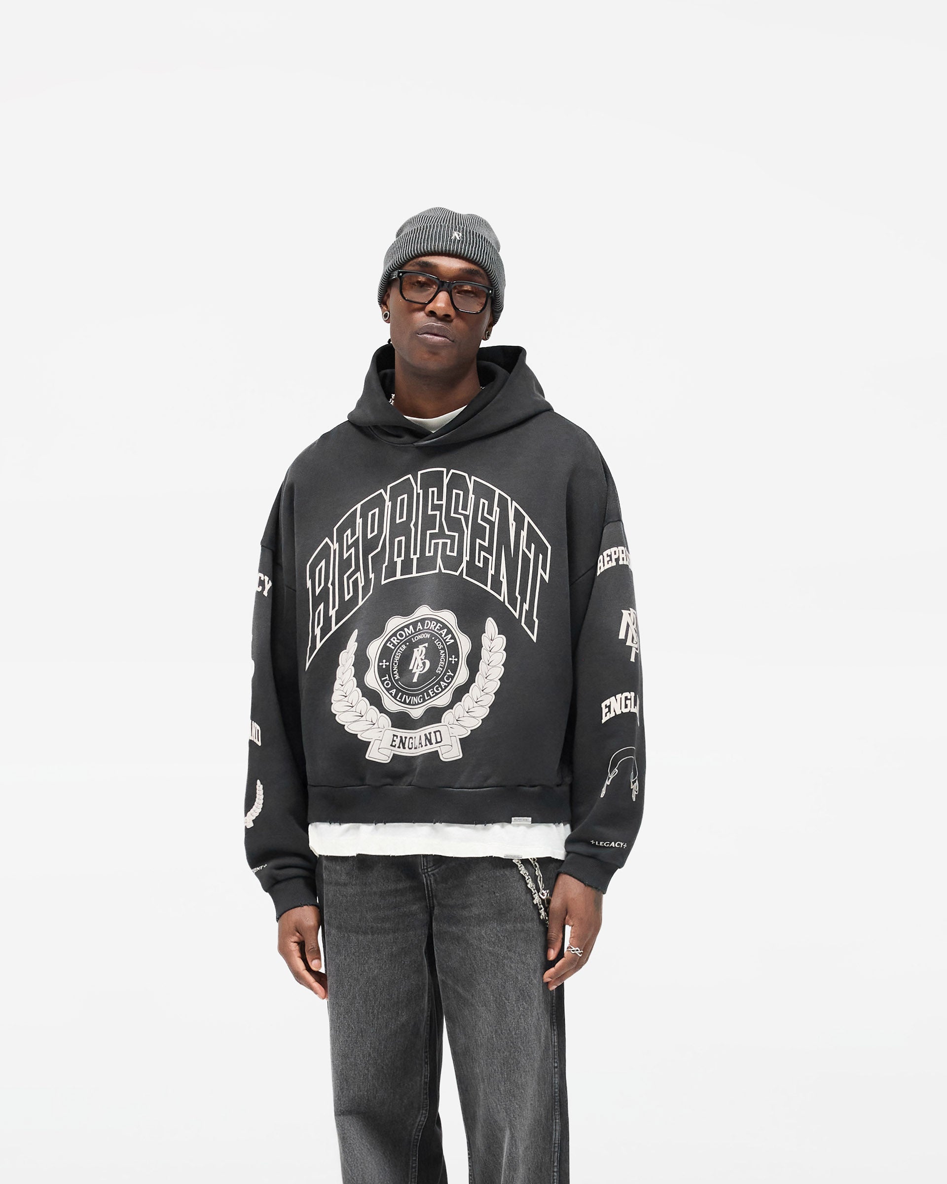 Represent Legacy Crest Hoodie - Stained Black