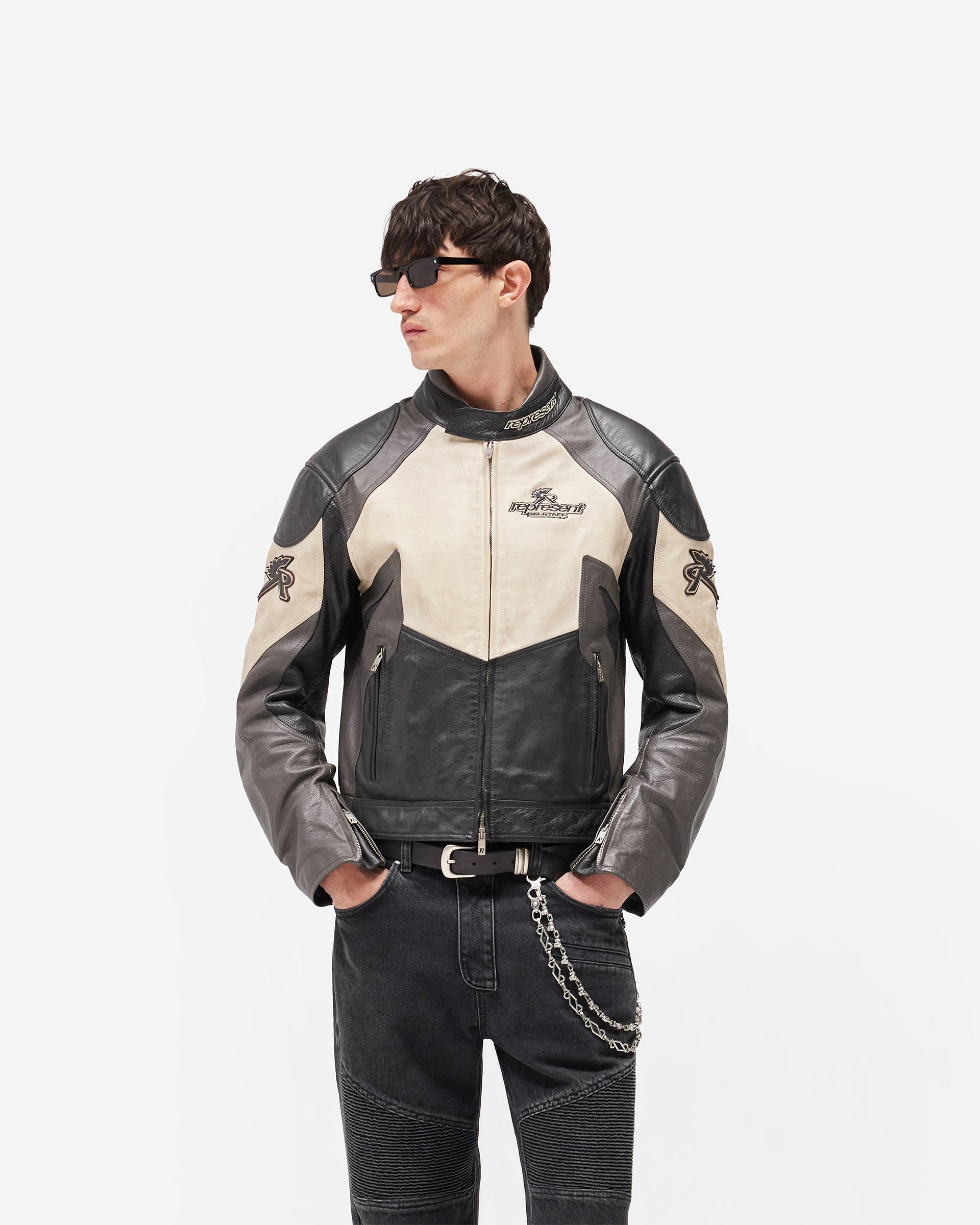 Represent X Belstaff Leather Race Jacket - Black
