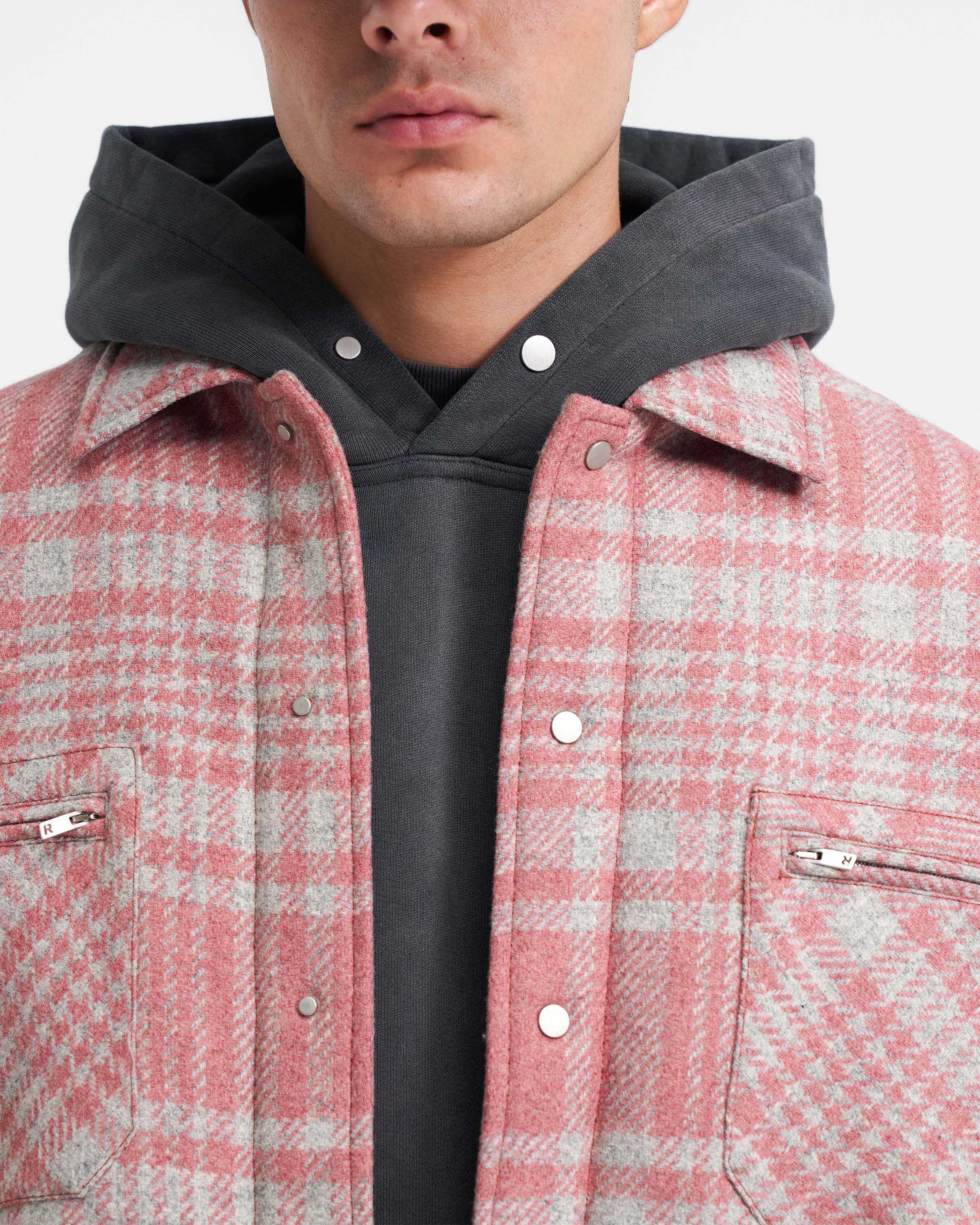 Quilted Flannel Shirt - Rosa Grau Kariert