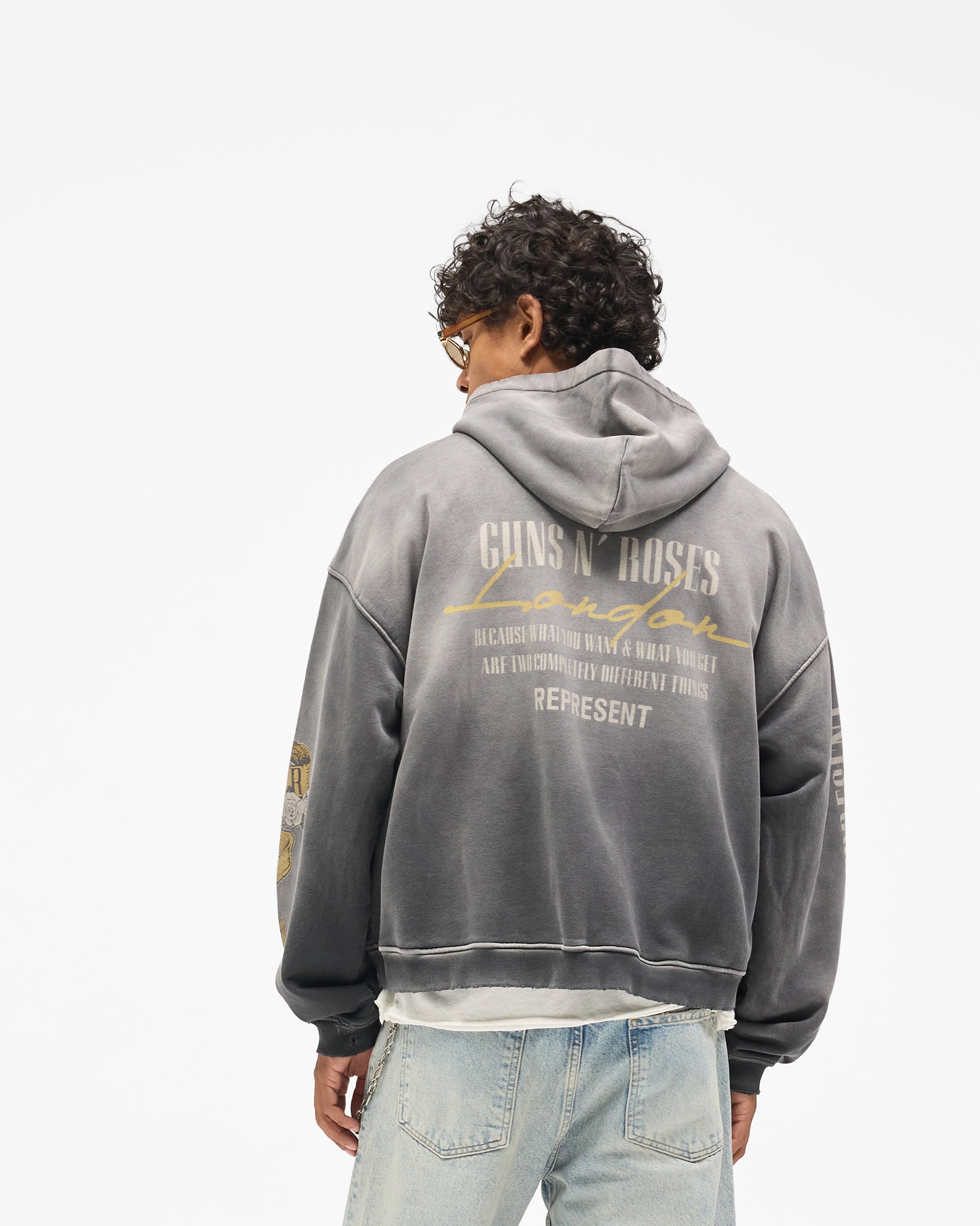 Represent X Guns N' Roses Cross Zip Through Hoodie - Stained Black
