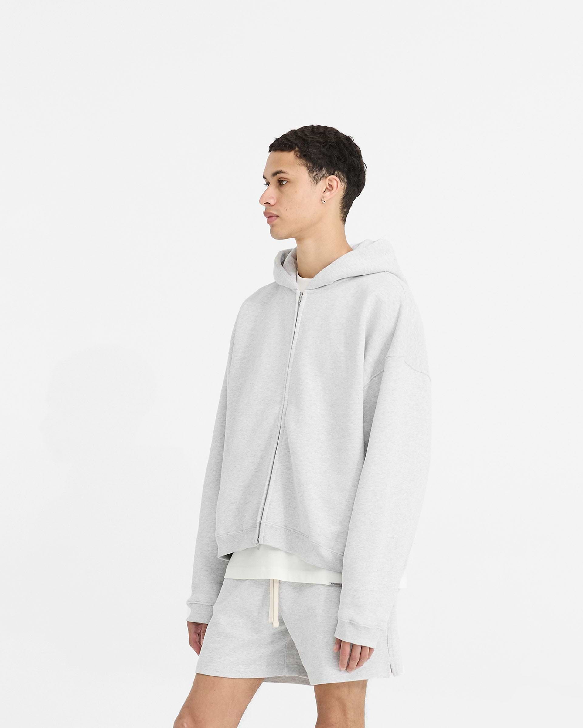 Initial Boxy Zip Through Hoodie - Gris Hielo Jaspeado