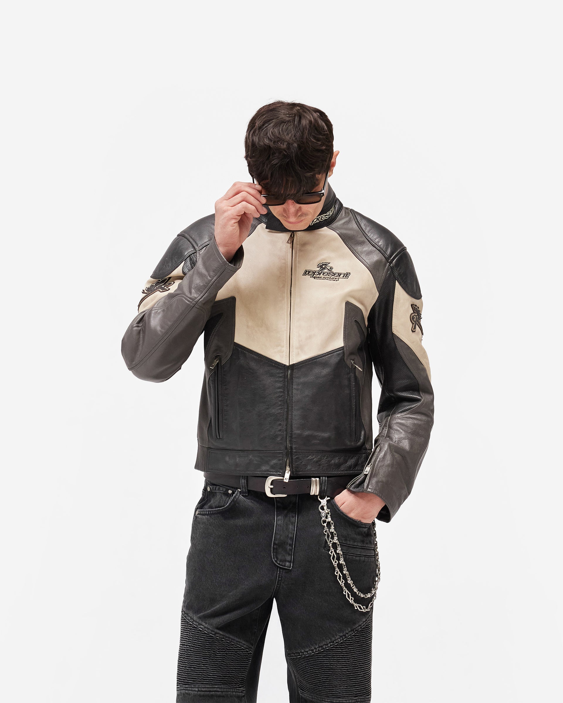 Represent X Belstaff Leather Race Jacket - Black